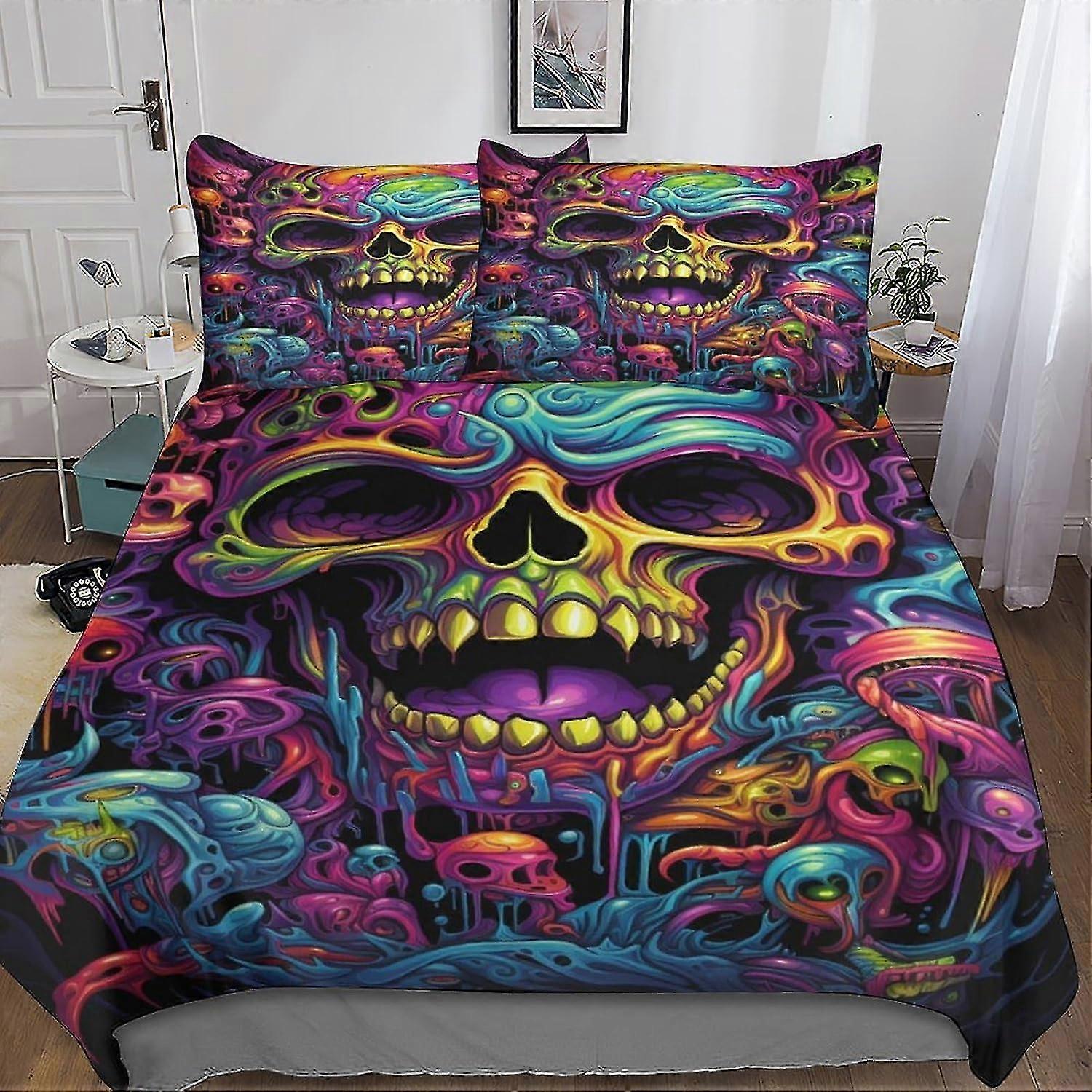 3D Printed Duvet Cover Set with Pillowcases, Hypoallergenic Soft Microfiber, Evil Skeleton Design