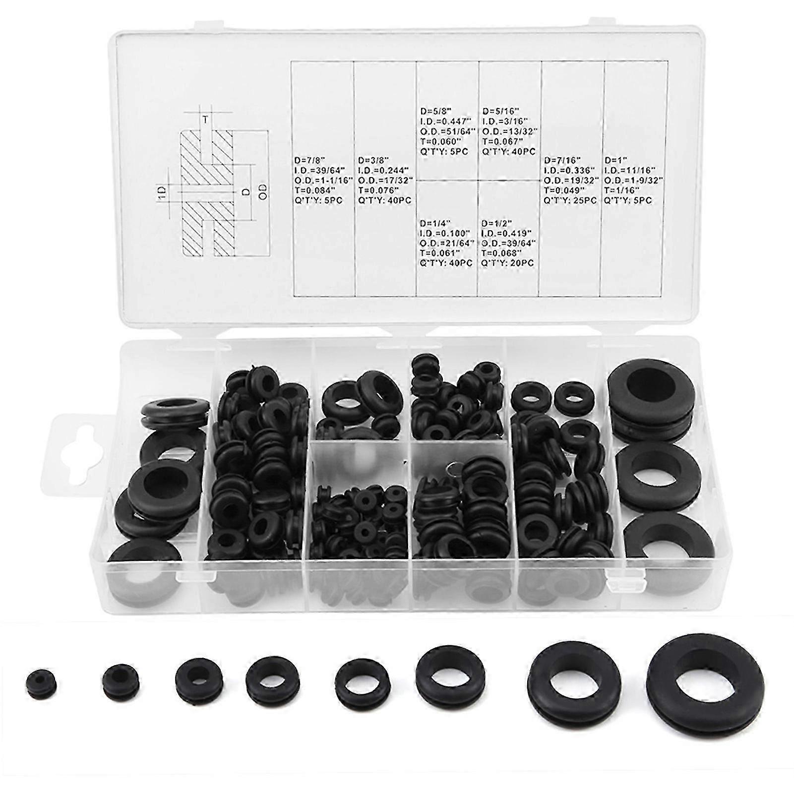 180 Pcs Soft Plastic Grommet Wire Ring Electrical Gasket Washer Seal Set