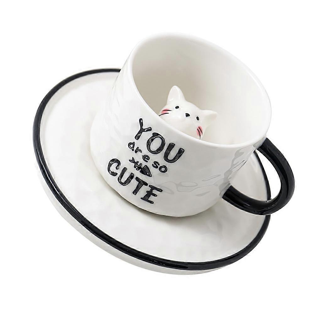 3D Design Ceramic Cup Mug Animal Inside Cup for Relaxation Time Round Shape Smooth Rim 1 Set