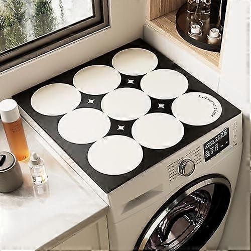 Washing Machine Pad 40 x 50 cm, Non-Slip 3D Geometric Cover, Universal Absorbent Quick-Drying Black Circle