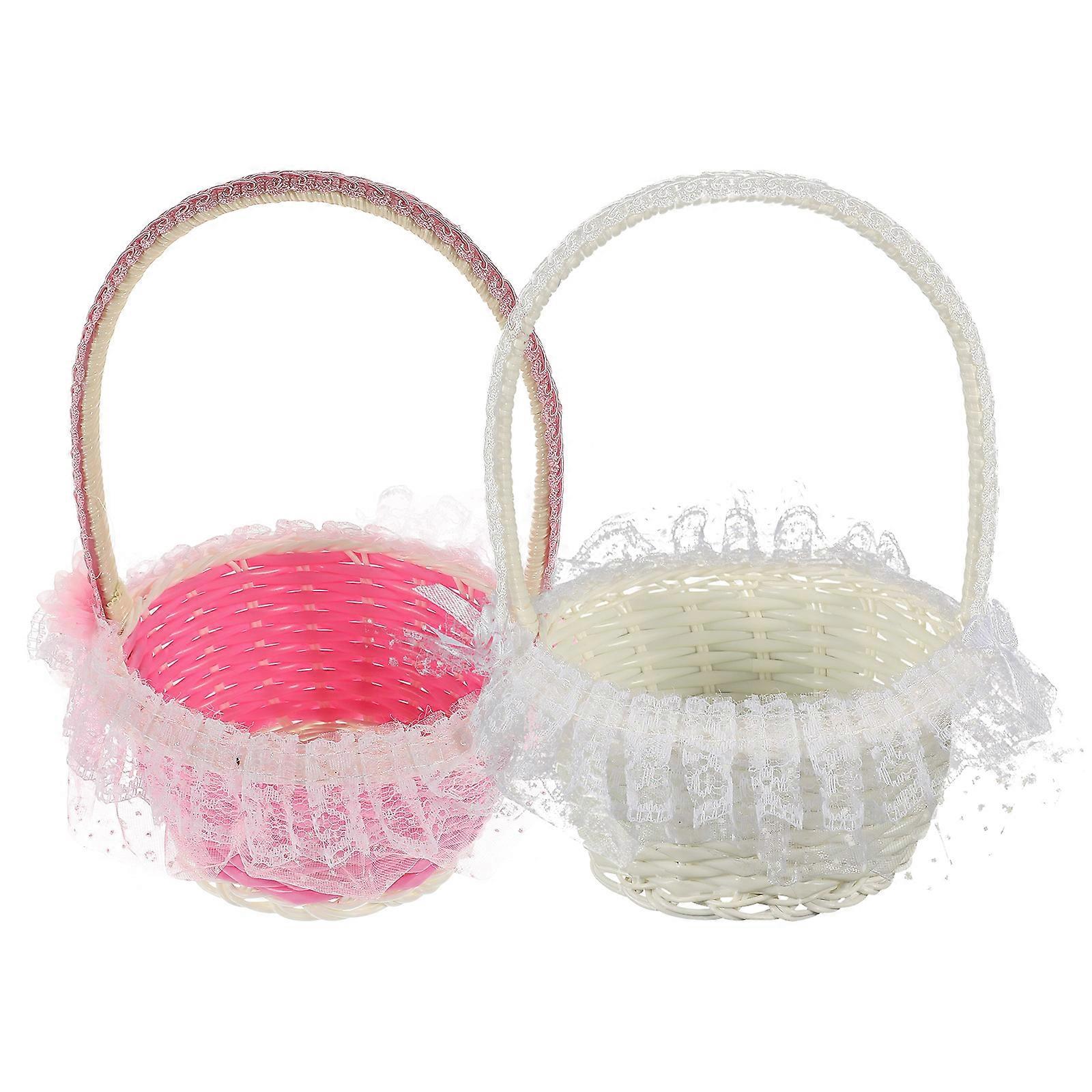 Elegant Style Flower Basket Woven Storage Basket Homeowners Rustic Style Flower Arrangement Holder 7.5×7.1×5.1in 2Pack