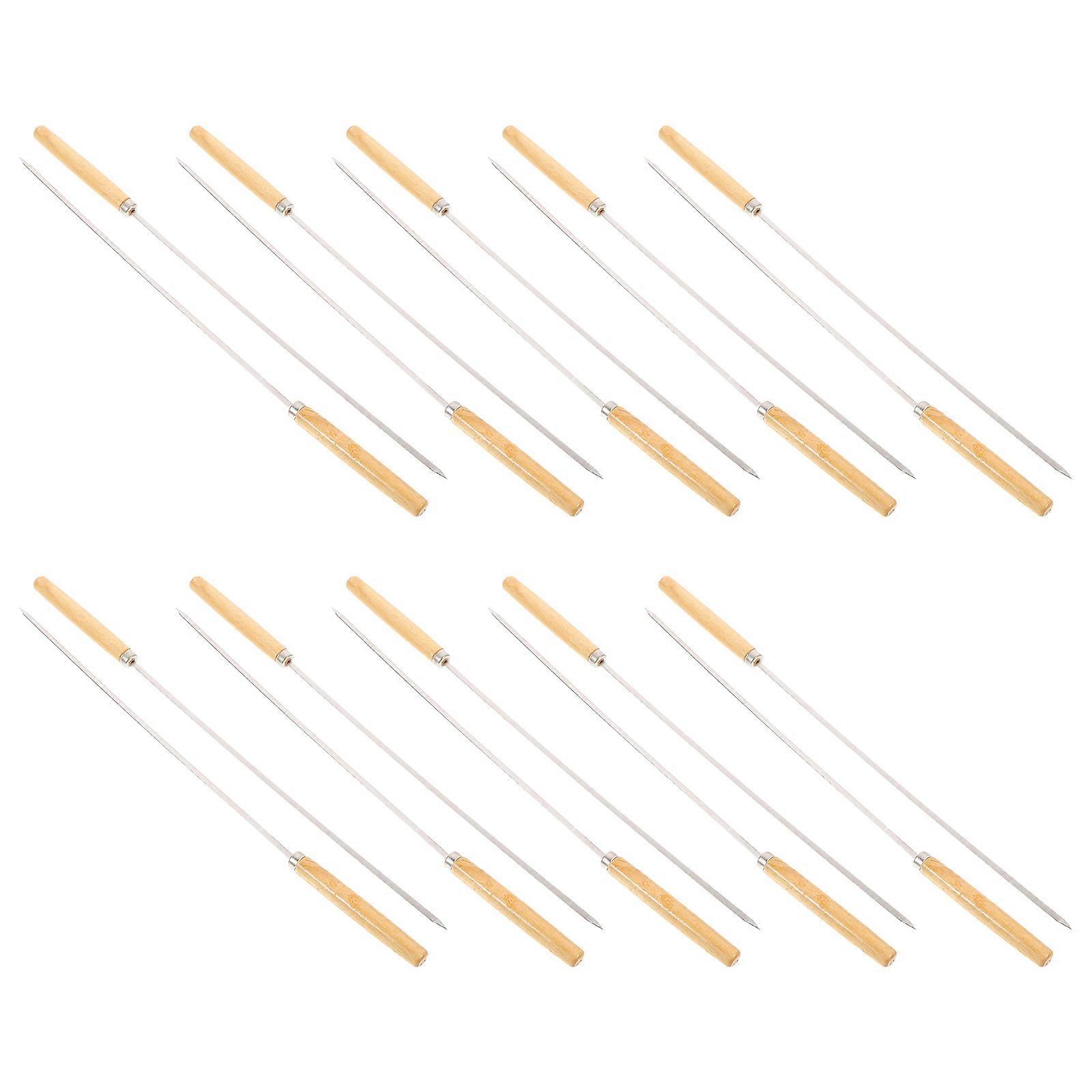 Stainless Steel BBQ Skewers with Wood Handle for Barbecue 20 Pcs