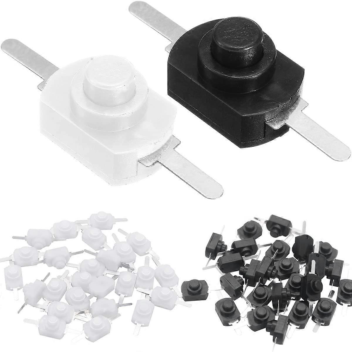 Mini Push Button Switch Self-Lock 2 Pin On/Off SMD Switch for DC 30V 1A Flashlight Wall Socket, 60pcs (30 White + 30 Black)