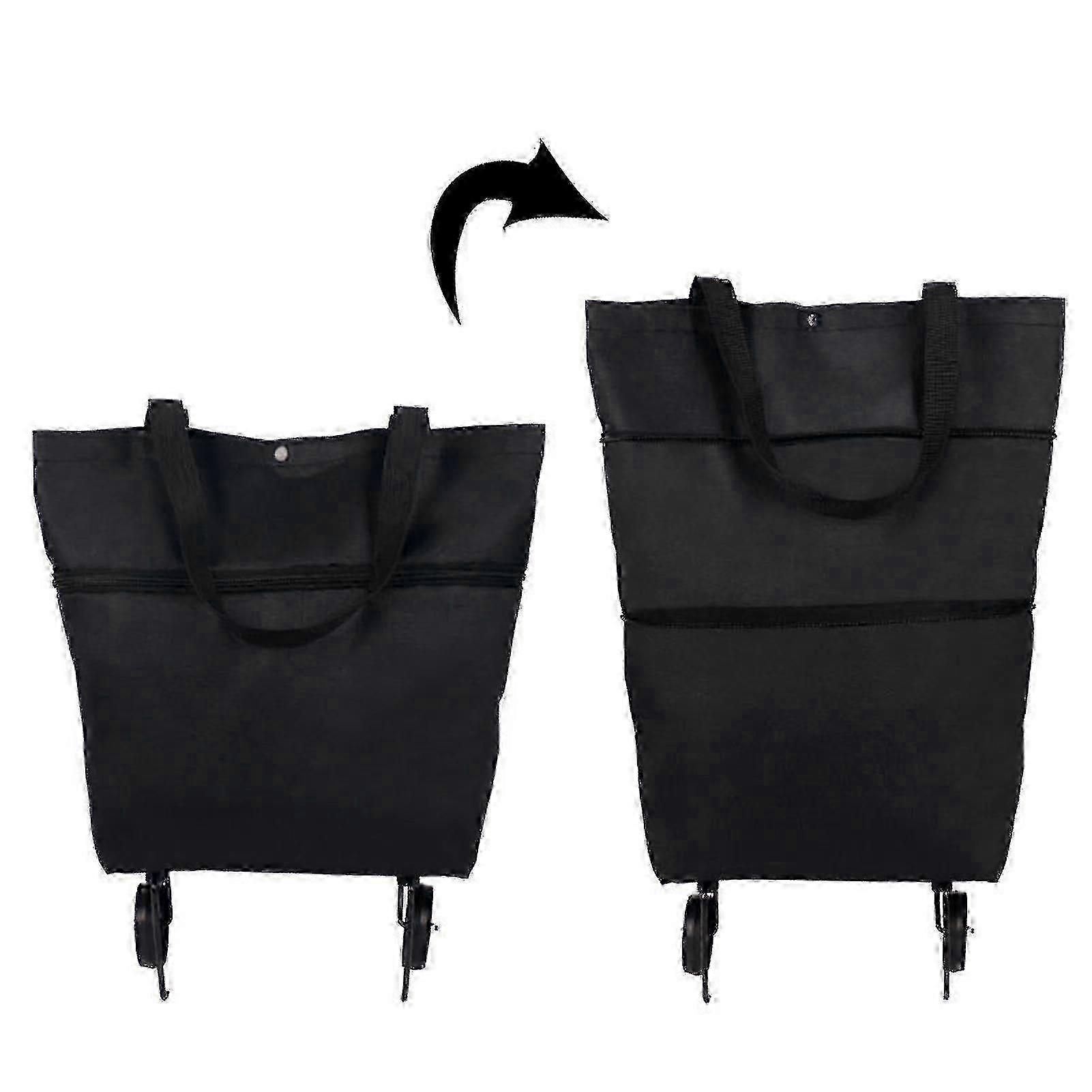 2 In 1 Foldable Shopping Cart Collapsible Two-stage Zipper Folding Shopping Bag With Wheels Foldable - Mxbc