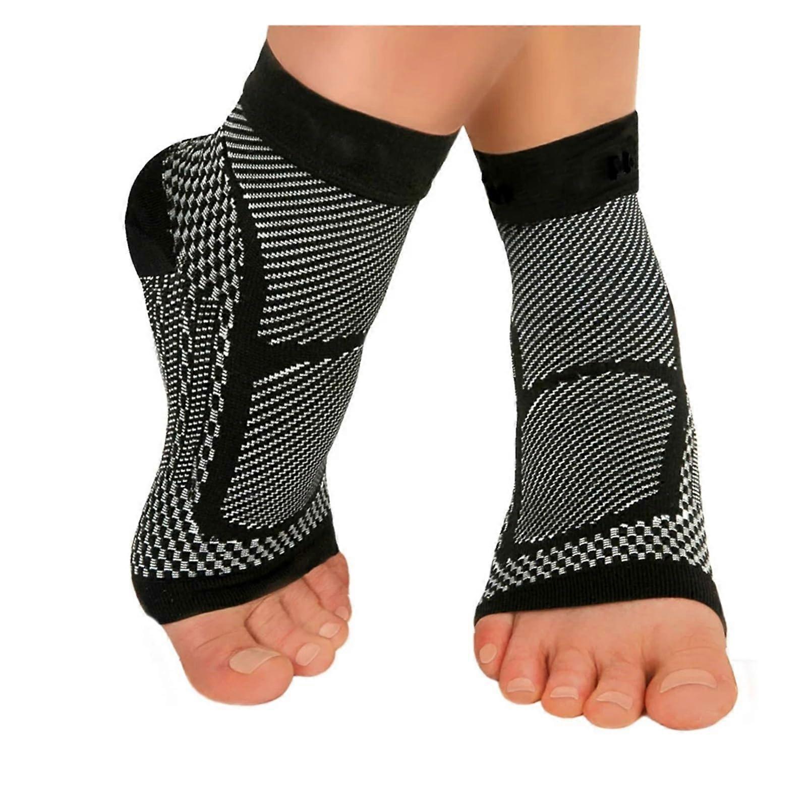1 Pair Ankle Brace Compression Sleeve – Relieves Pain. Sock for Plantar Fasciitis (Black, S M)
