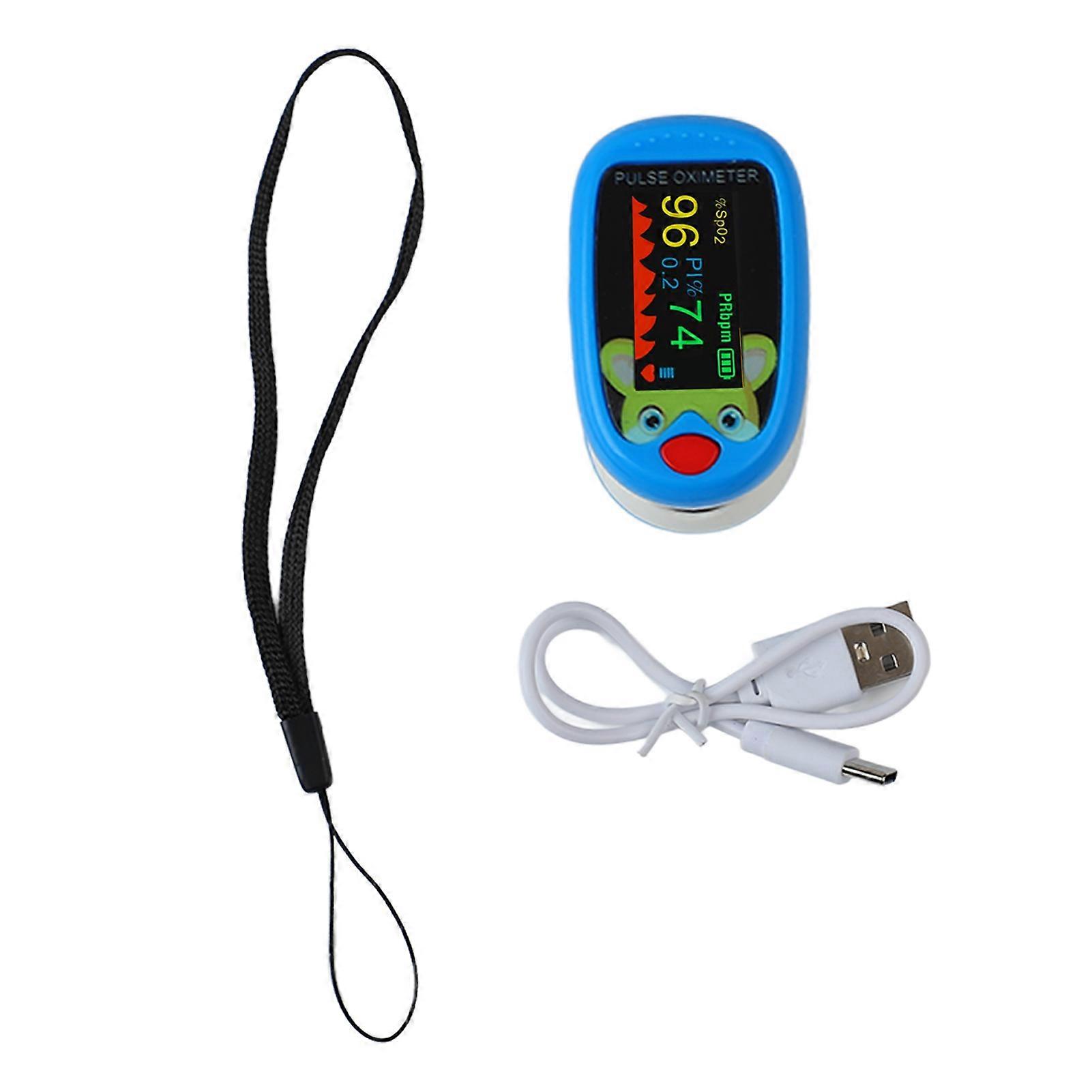 Fingertip Clip Oximeter 6 Modes Automatic USB Charging LED Blood Oxygen Monitor for Children Kids Blue