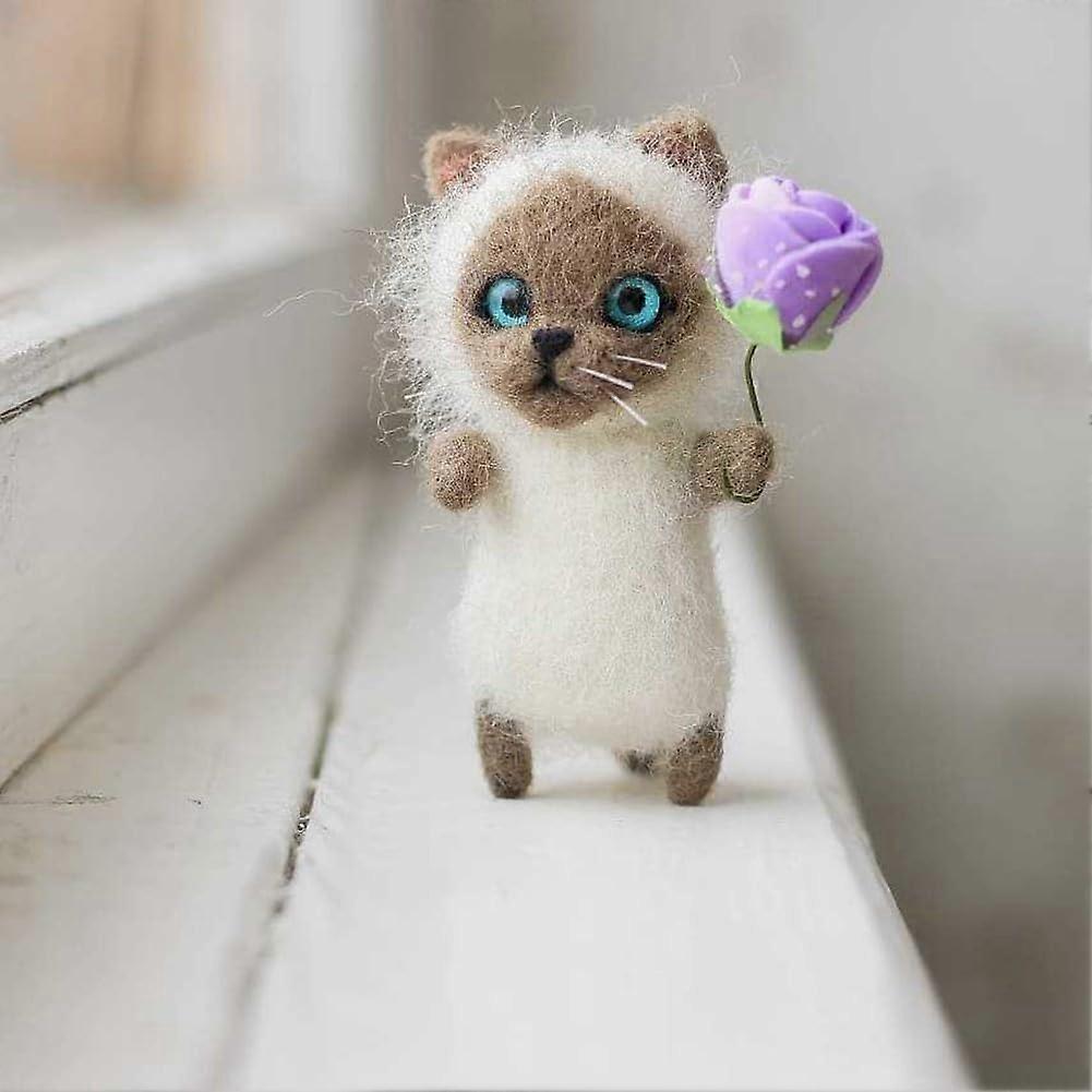 Needle Felt Set for Kids to Make Cat Dolls, Complete Set with Materials, 30x30 cm, Felt Fabric, Colorful