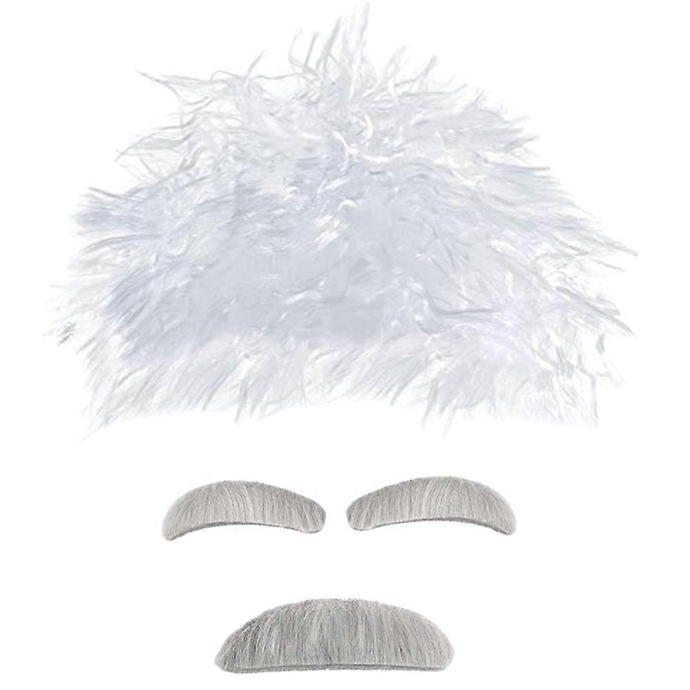 Scientist Costume Prop with Realistic Wig Mustache and Eyebrows for Cosplay in Multi Color Made of Yarns