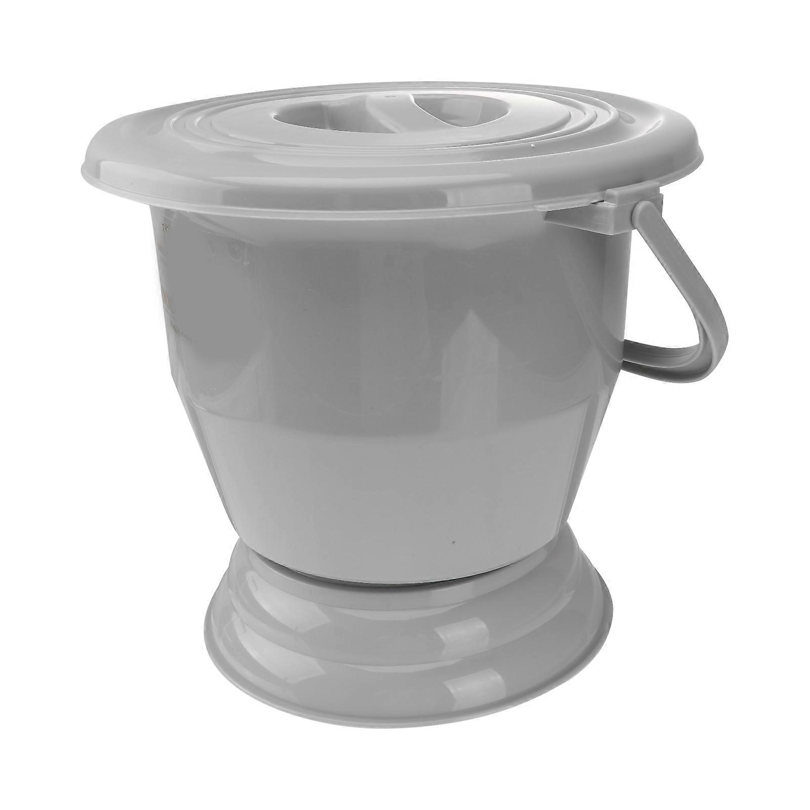 Thickened Plastic Urinal Pail with Lid for Home Use Grey Portable Handle Nonslip Base 1pc