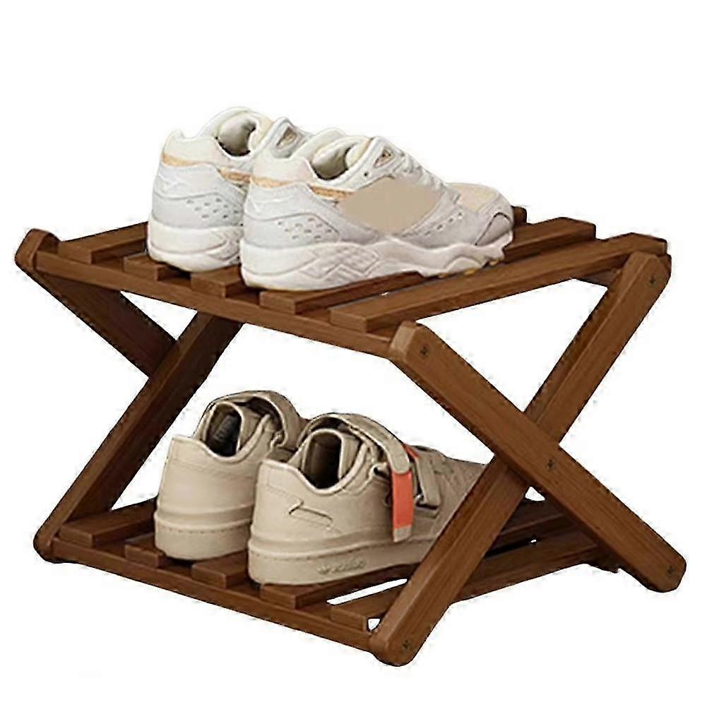 Bamboo Multi-Layer Folding Shoe Rack, Retractable Household Storage Shelf, Space-Saving Shoe Organizer,Primary Color