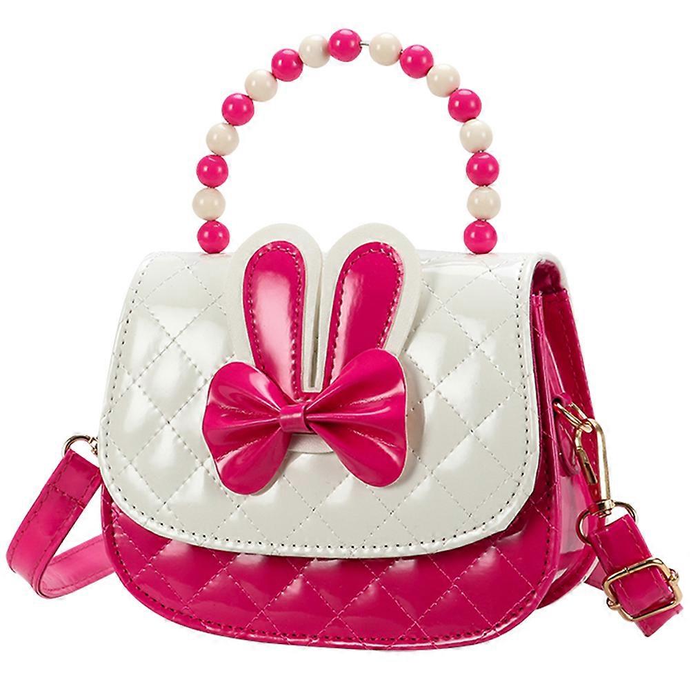 Childs Purse For Girls Rosy Red Handbag With Bowknot Beaded Handle For Daily Use 1Pcs
