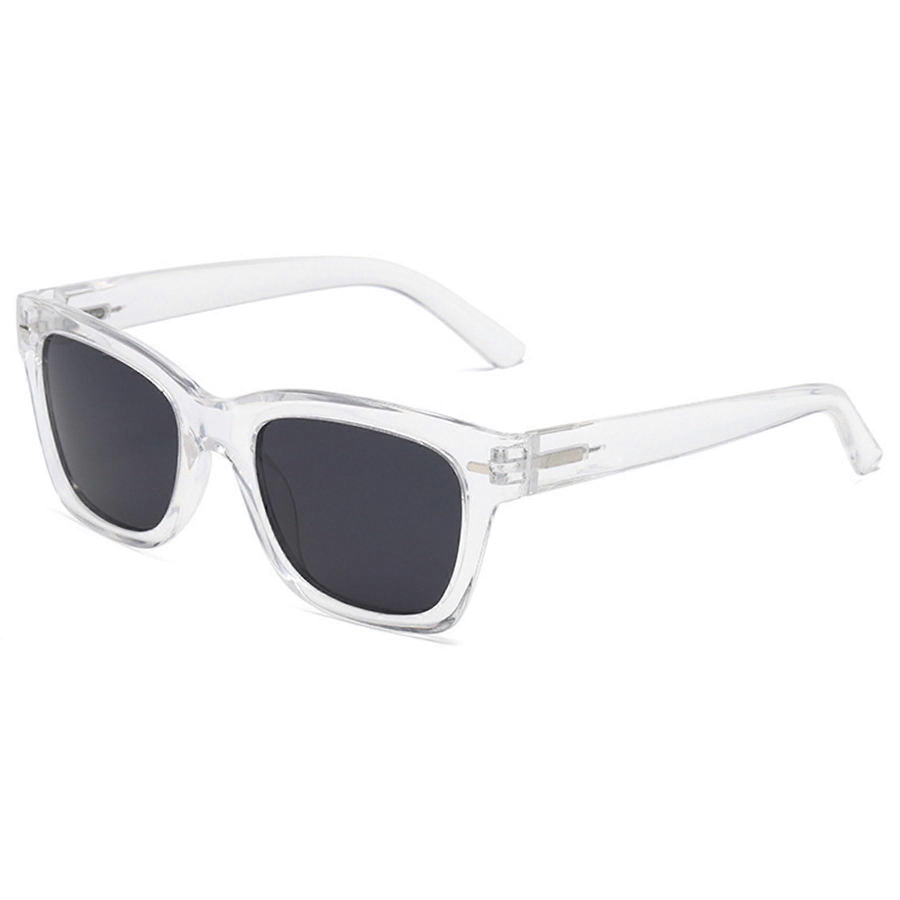 Sun Reading Glasses Grey Tint For Reading Rectangular Plastic Frame Spring Hinge Prescription 3.0x Magnification Outdoor