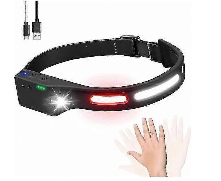 Headtorch,Rechargeable Head Torch with Red Light,500 Lumens Super Bright COB Headtorch for Running, Headtorch Camping LED(Black)