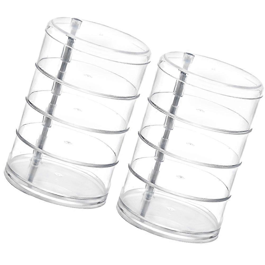 Clear Plastic Bead Storage Box Four-Layer Rotating Desktop Organizer Transparent 11.5X11.5cm 2Pcs
