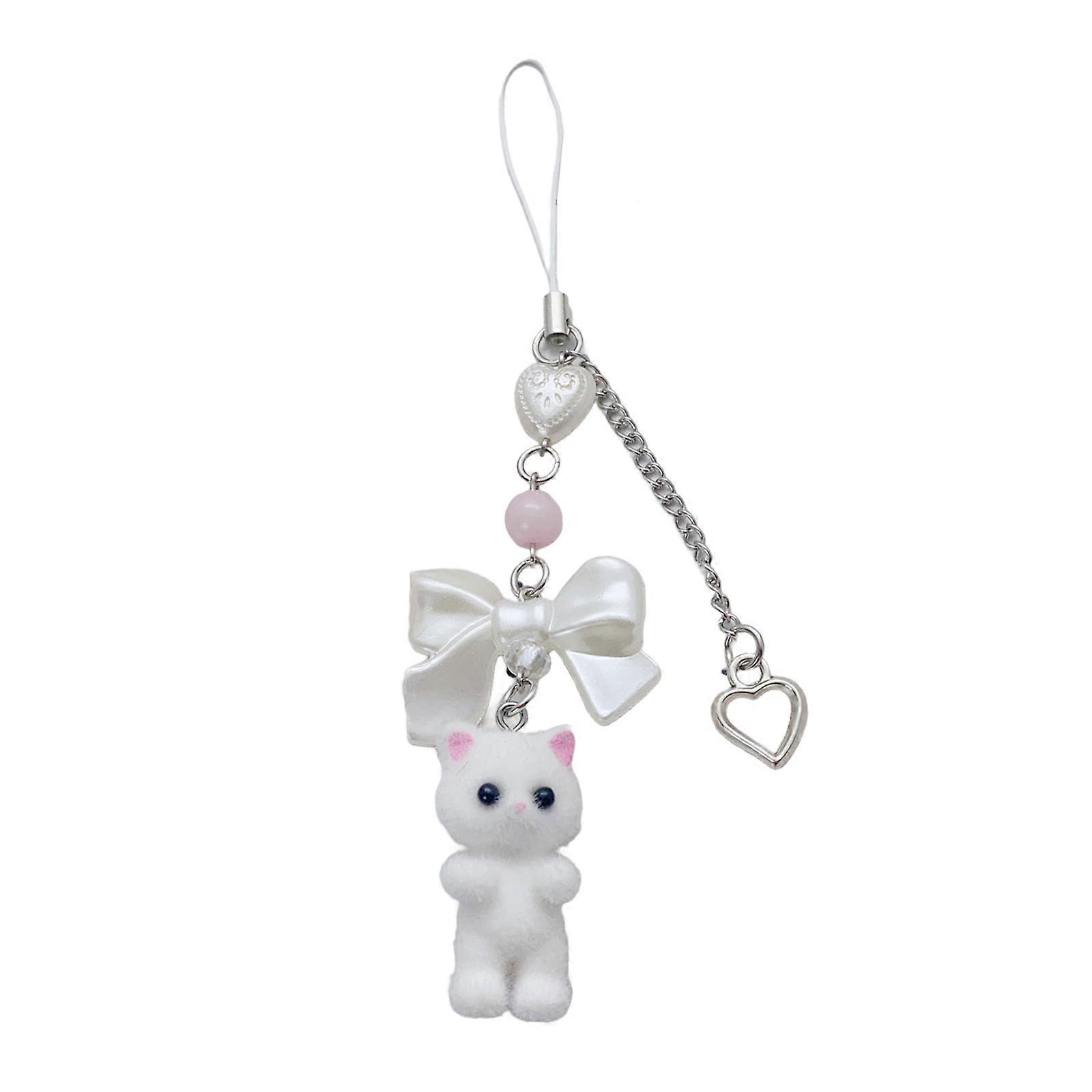 Adorable Cat Beaded Mobile Chain Fashion Statement Pendant Beads Texture Stylish Key Ornament for Daily and Party Use Multicolor