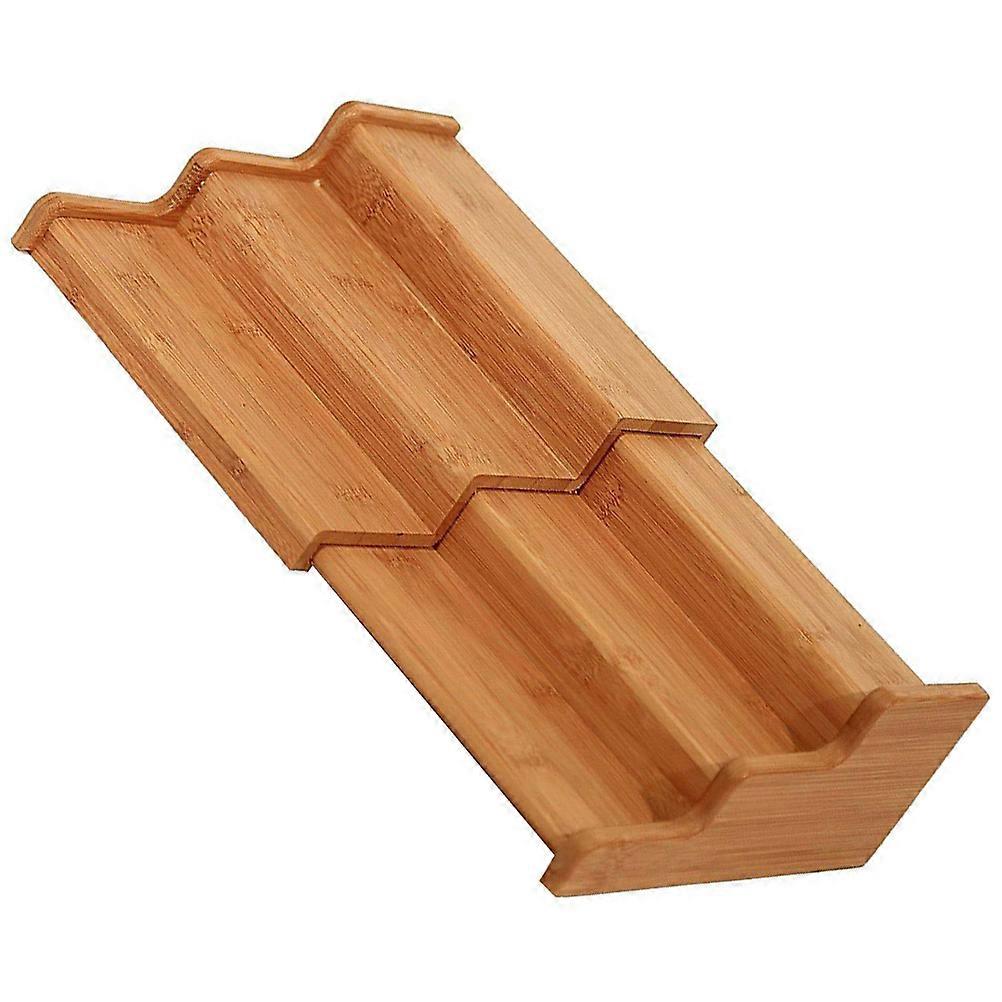 Space Saving Spice Rack Organizer With Expandable Function For Kitchen Accessories In Khaki Color Made Of Wood 1Pcs