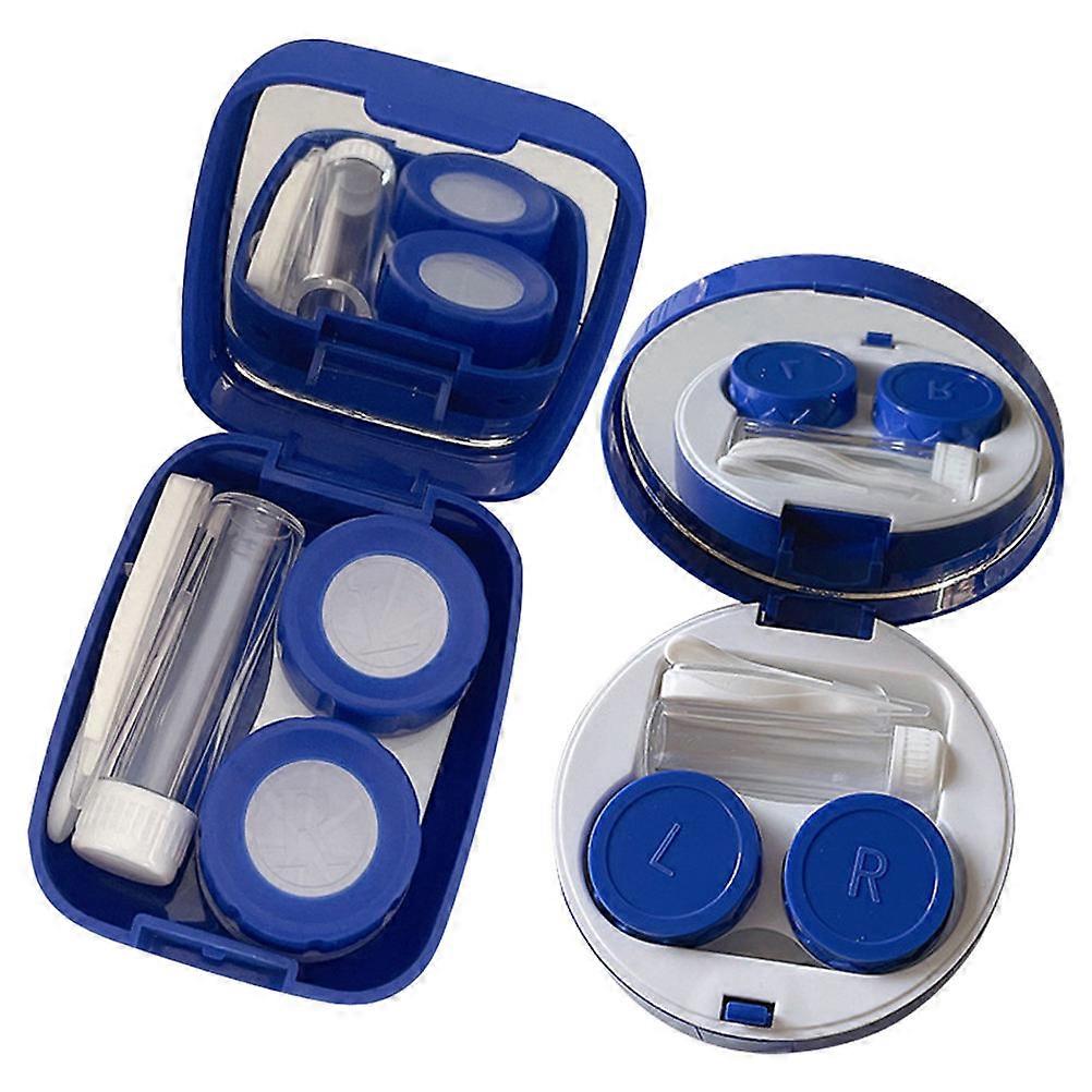 2pcs Portable Lens Case with Mirror & Compact Cosmetic Lens Container for Travel & Daily Use