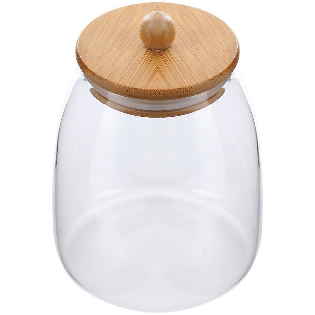 Glass Jar With Bamboo Lid Sugar Container Home Organization Curved Shape Simple Design Moisture-Proof 1Pack