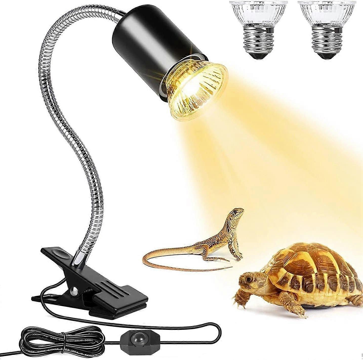 Tortoise Heat Lamp with 2 UVA UVB Terrarium Lamp, 25W, 50W, with Clip E27 Heater