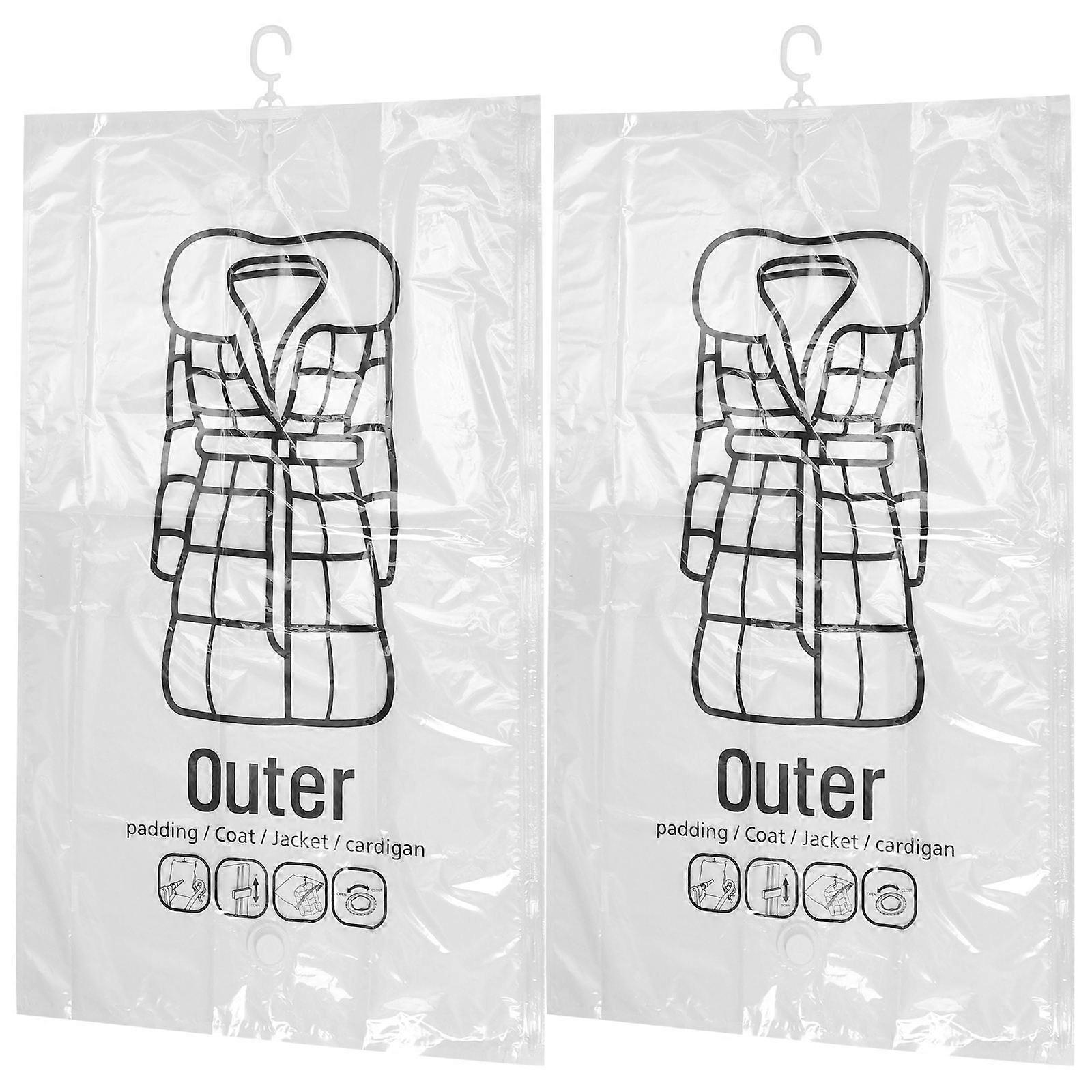 2pcs Large Vacuum Clothes Storage Bags with Hanging Hook Reusable Compression Bags for Travel and Home Airtight Space Saving Pouches Protecting