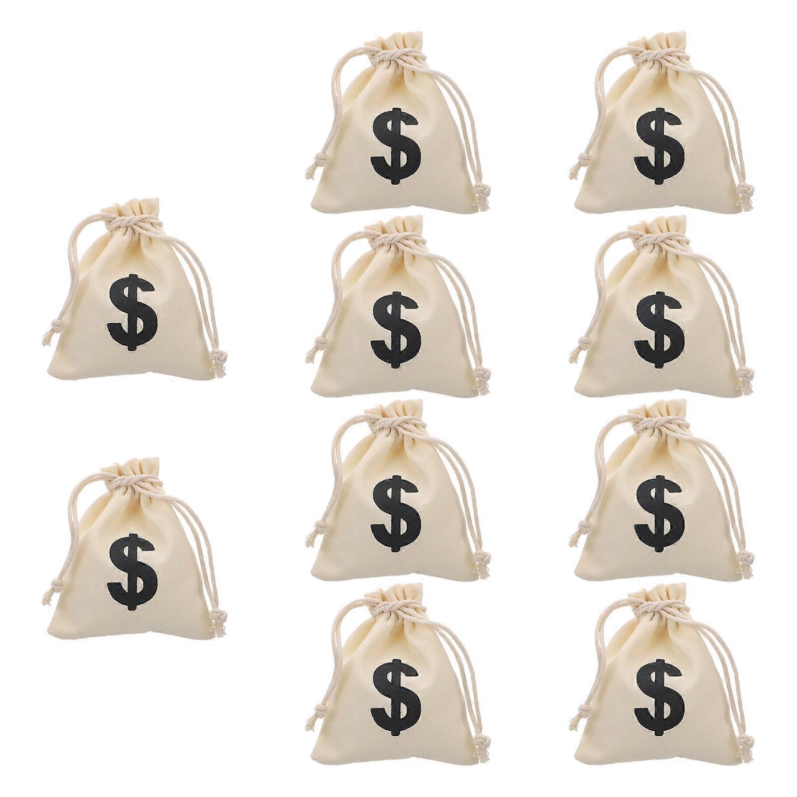 Beige Drawstring Gift Bag for Theme Party Supplies Made of Cotton Linen 12pcs