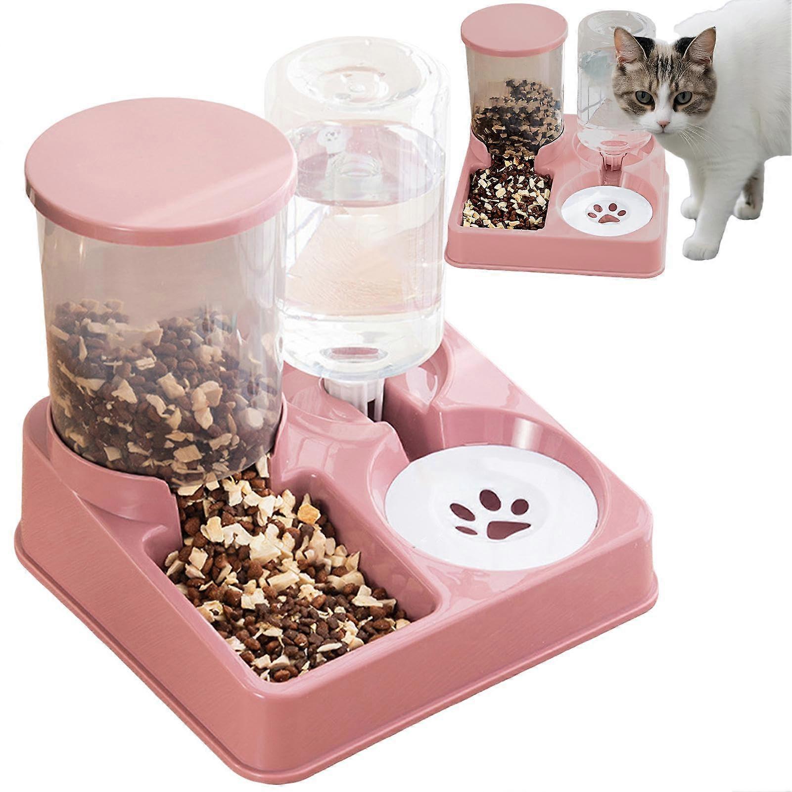 2 in 1 Pet Water Station and Feeder Automatic Cat Feeder and Water Dispenser Compact Pet Feeder with Portion Control Pink