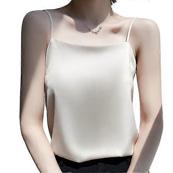 Summer Vest Sling Sleeveless Smooth Fabric Tank Tops Loose Fit Soft Elastic Satin Texture Bottom Vest