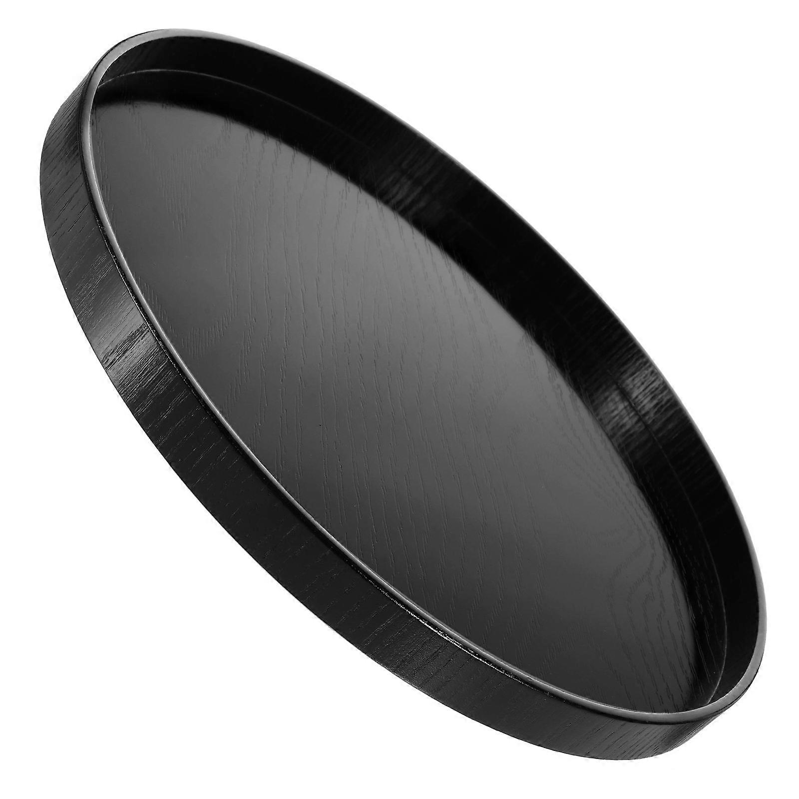 صينية خشبية مستديرة للتخزين زخرفية سوداء متعددة الوظائف طبق وجبة خفيفة من الشاي 1 قطعة