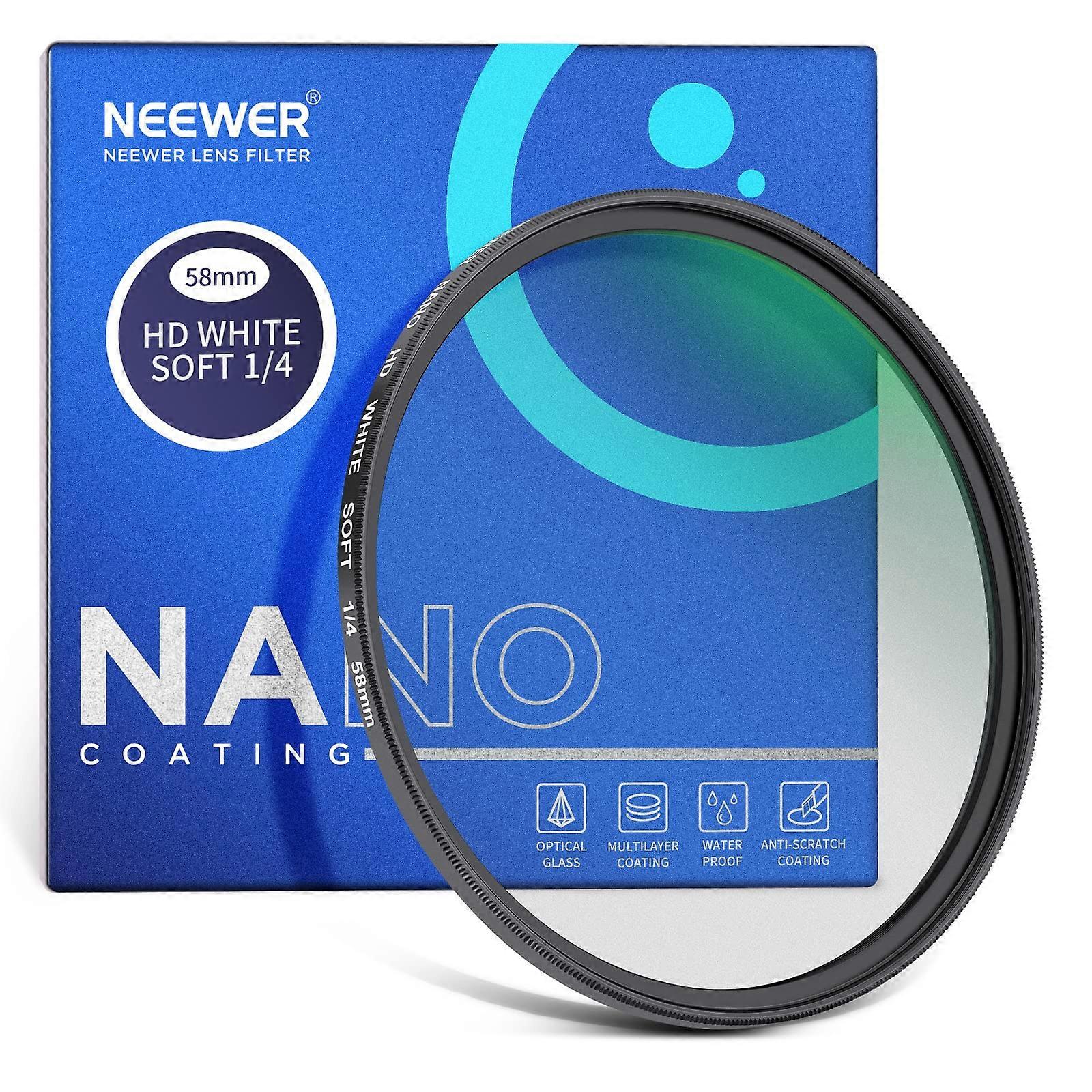 58 mm Soft White Diffusion 1/4 Filter Ultra-Thin Water-Repellent 30-Layer Nano-Coated Optical Glass Dreamy Cinema Effect