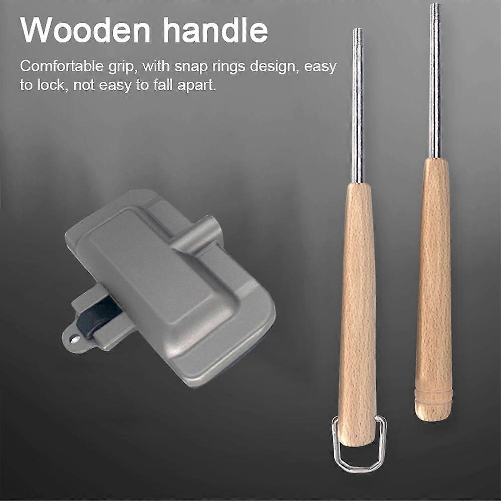 Camping Baking Double-Sided Sandwich Maker Non-Stick Aluminum Flip Grill Pan with Removable Handle for Breakfast Pancakes Toast Omelets