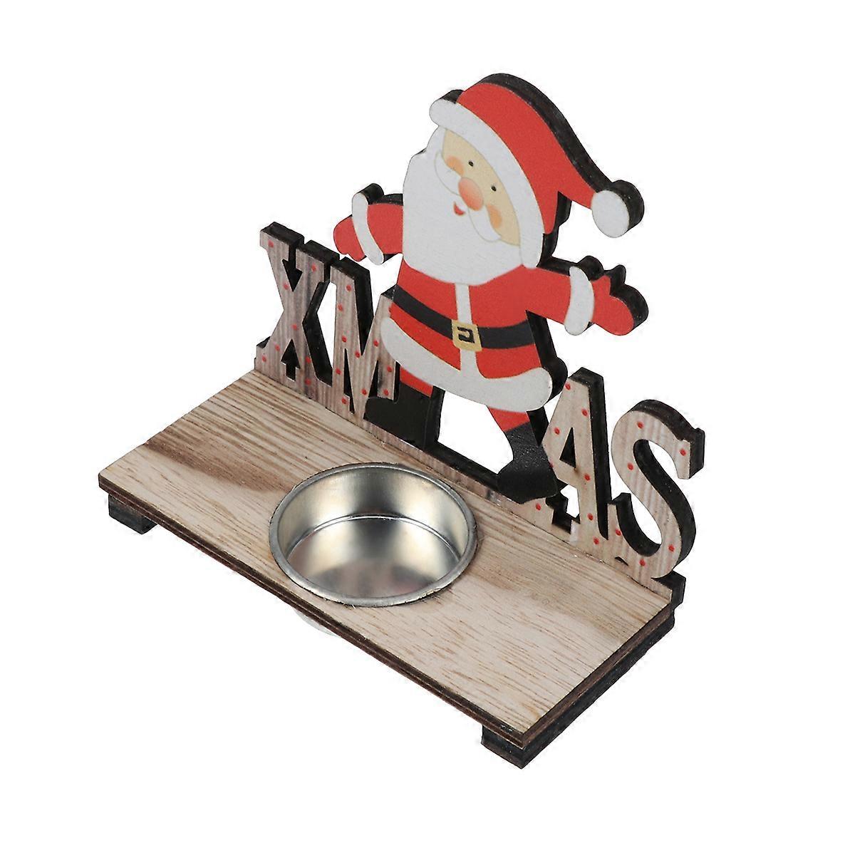 Wood Tealight Holder Santa Claus Themed Rectangular Shape Home Decor Multi Functional 1Pack