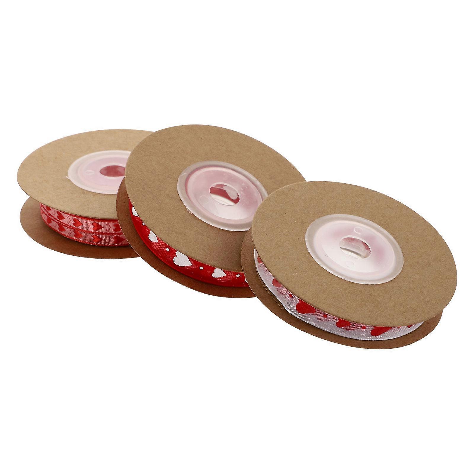 Red Heart Pattern Ribbon Rolls for Decoration 4 Pieces with Polyester