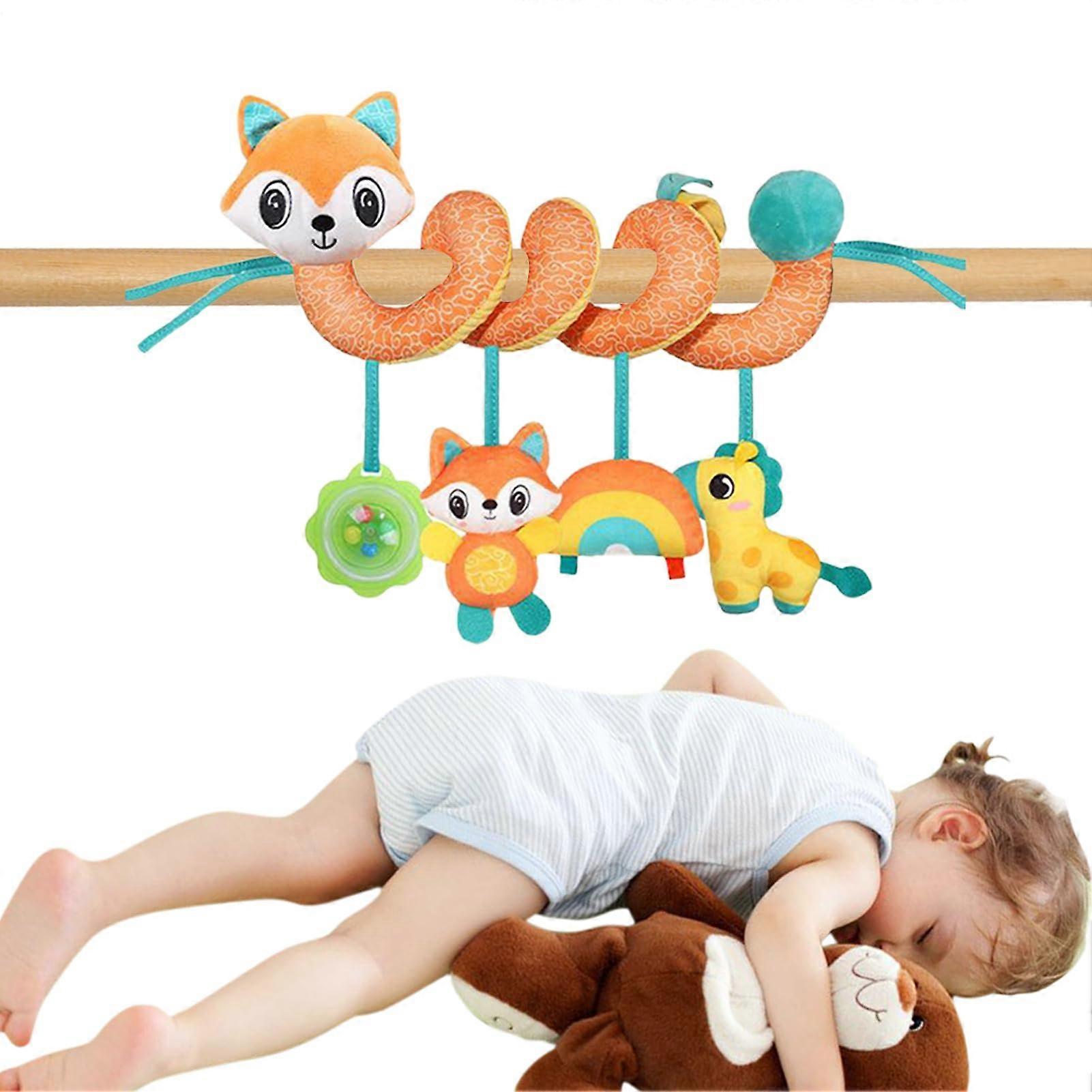 Car Seat Toy For Babies, Sensory Multicolor Plush Fox, Stroller Pendant, 0-3 Years, Cognitive Development, For Car Rides
