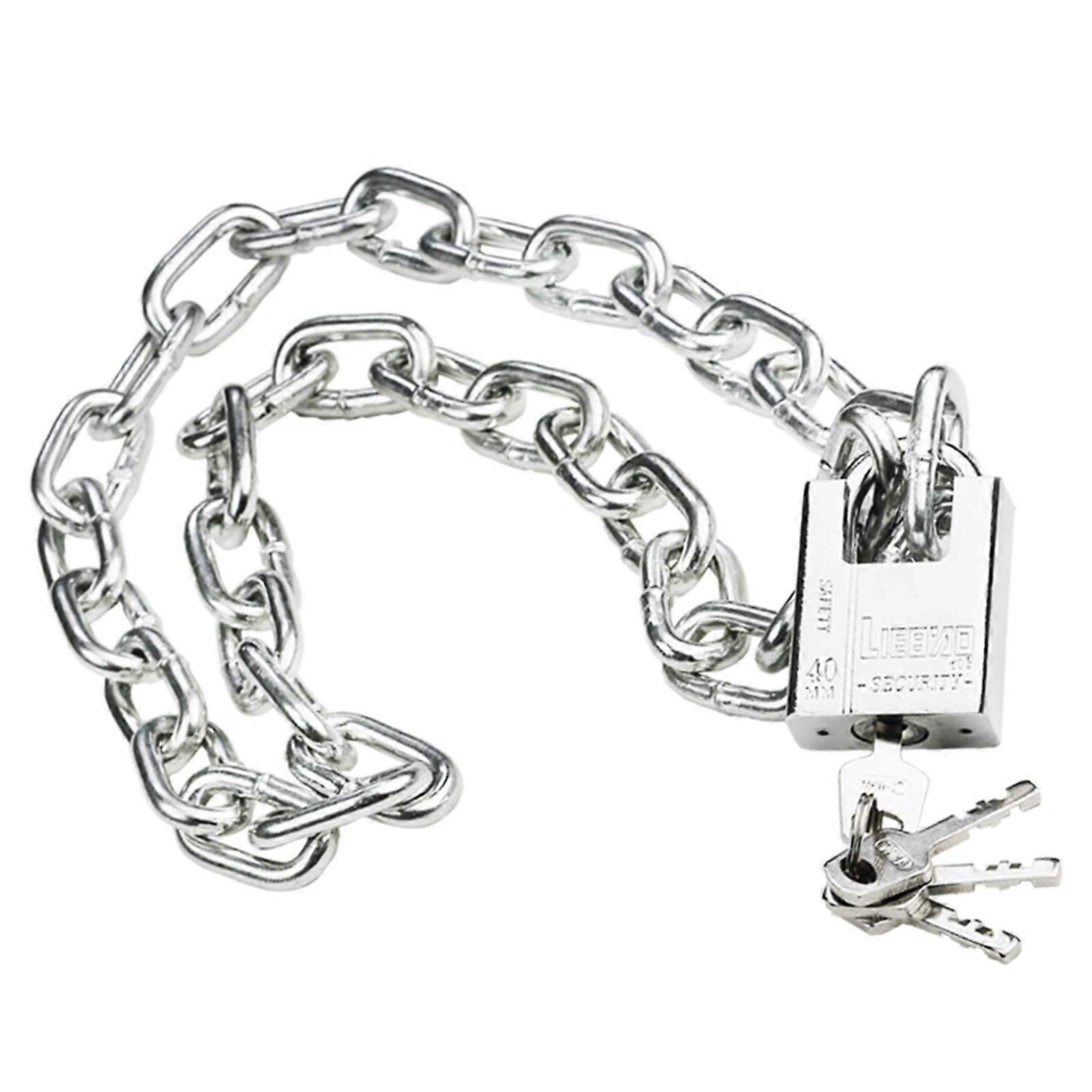 Chain lock, keyed padlock with steel chain, 40 x 62 mm, chain 1.5m, waterproof rustproof.