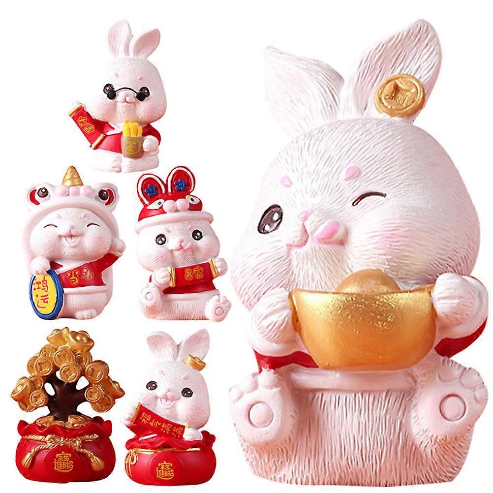 Bag Rabbit Figurine For New Year Gift And Decorative Use 2.2X3.5X2.8In Assorted Color 2 Sets