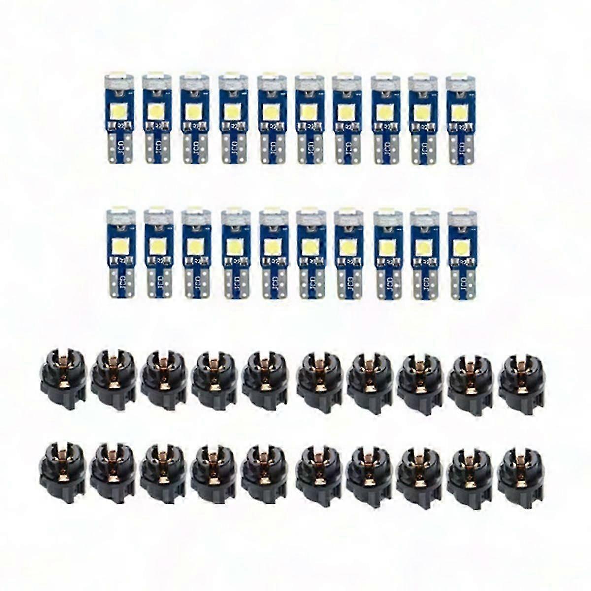 20Pcs T5 LED Lights for Car Dashboard Panel Gauge Indicator, 3030-3SMD Replacement Bulbs with Twist Lock