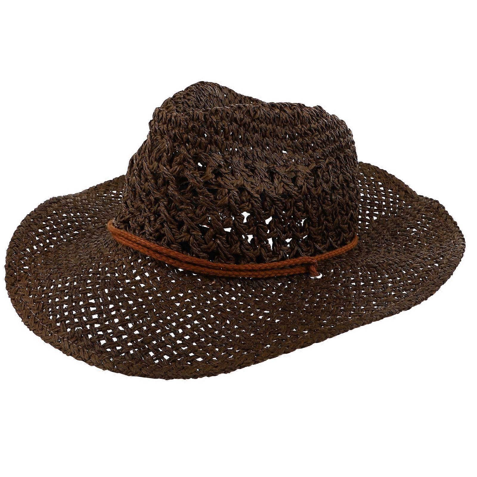 Wide Brim Sun Hat Straw Hat for Hiking Curved Brim Coffee Material Sun Block 1Pc