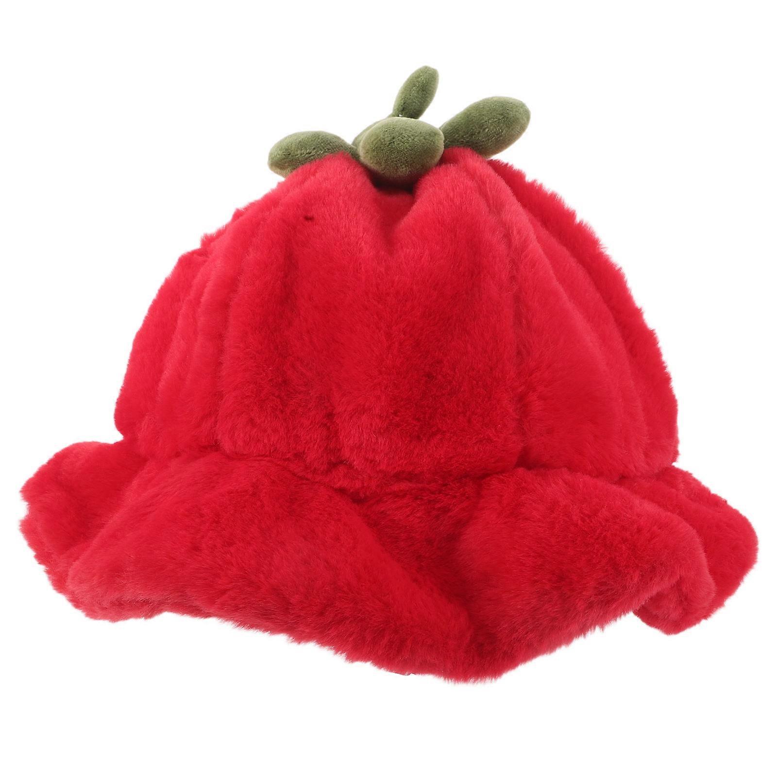 Plush Tomato Bucket Hat For Fashion-conscious Women Cold Weather Outdoor Adventures 1Set