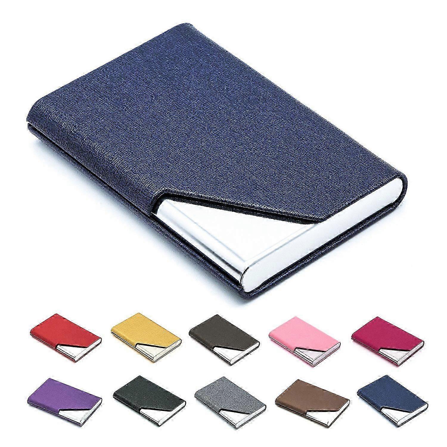 "حامل بطاقة العمل حامل بطاقات متعددة من جلد البولي يوريثان الفاخر والفولاذ المقاوم للصدأ ، حامل بطاقة عمل للرجال والنساء ، هدية عيد الأم (أزرق)"