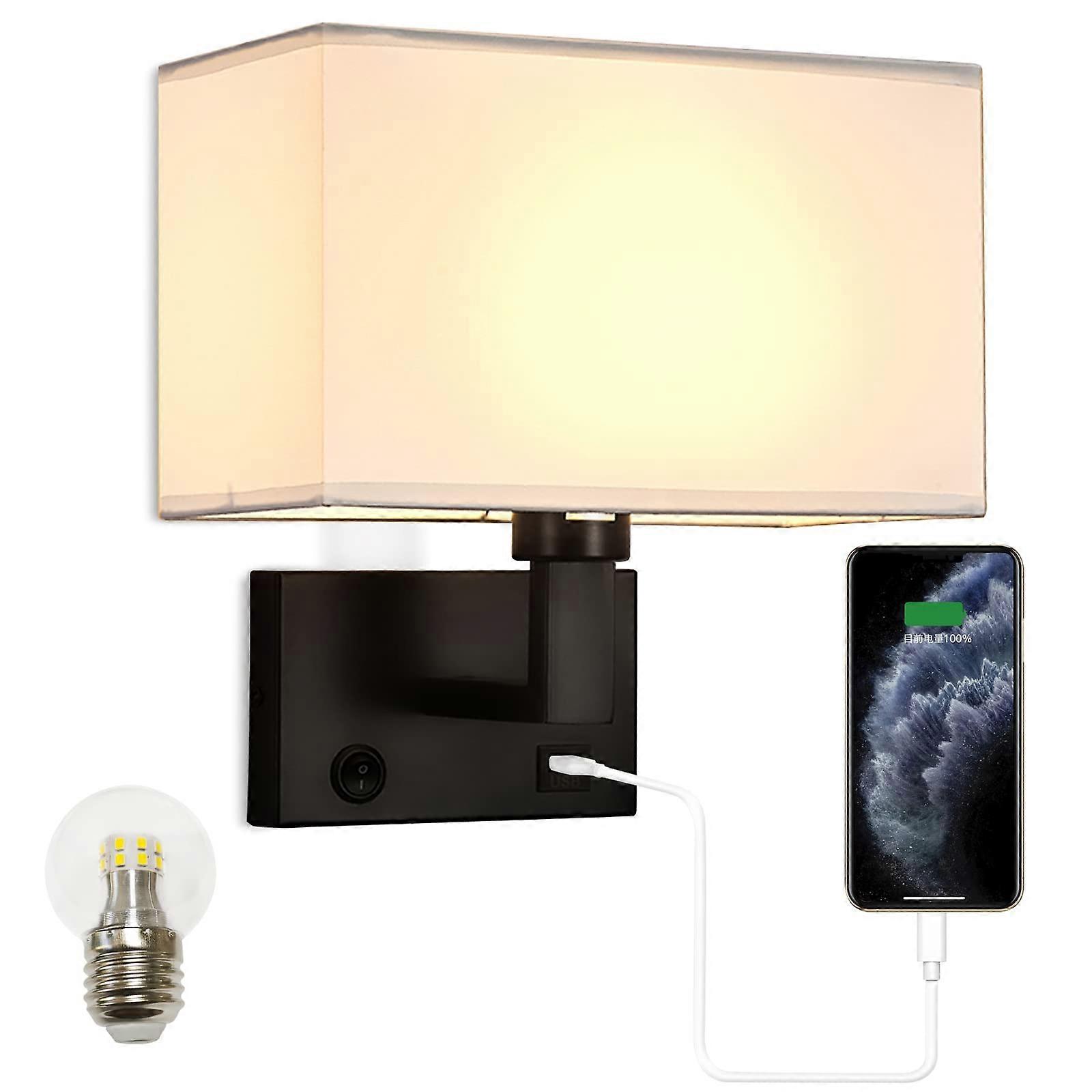 Moon reural Wall Lights,Square Shade, one Push Button Switch, with USB Port, for Living Room,Wall Lights for bedrooms,Bathroom Lighting