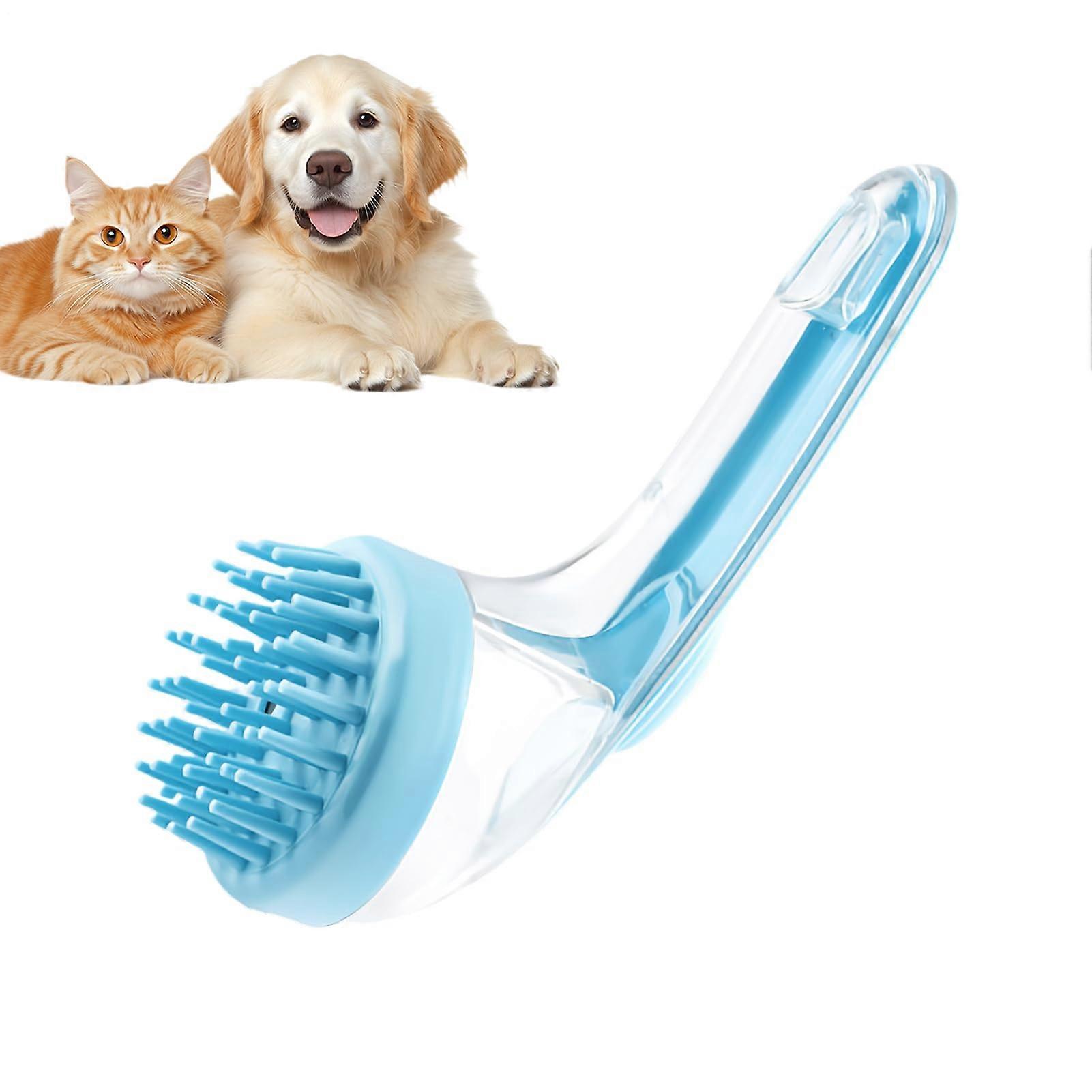 Dog Bath Scrubber with Soap Dispenser - Cat Bathing Brush for Kittens and Puppies, Beach-Friendly Grooming Tool, Blue