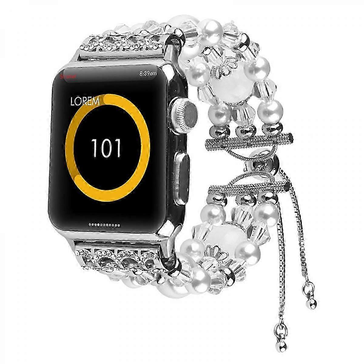 Perlenarmband für Apple Watch Series SE 8 7 6 5 4 3 2 1, verstellbare Achatperle iWatch 38/40/41mm Schmuck Armreif Armband