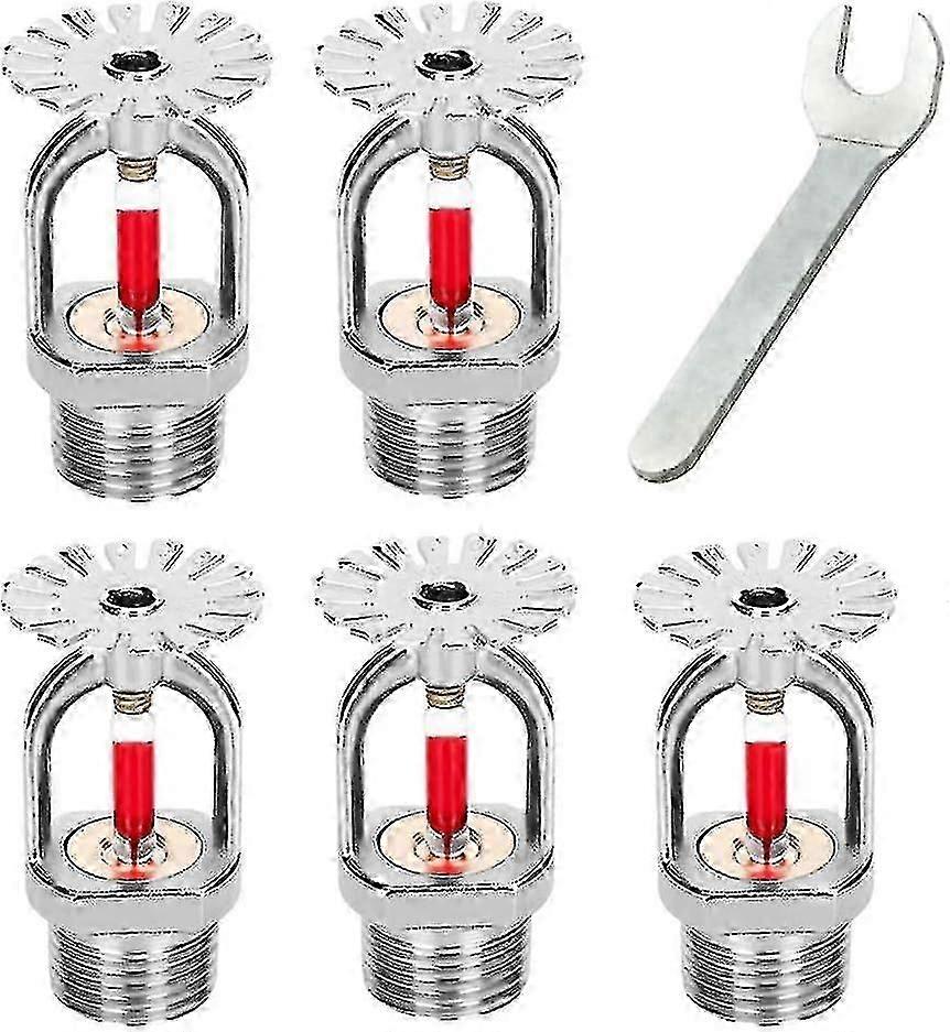 5-Piece Fire Sprinkler Head Set - 155mm Pendent 68C 1/2" NPT with Installation Wrench
