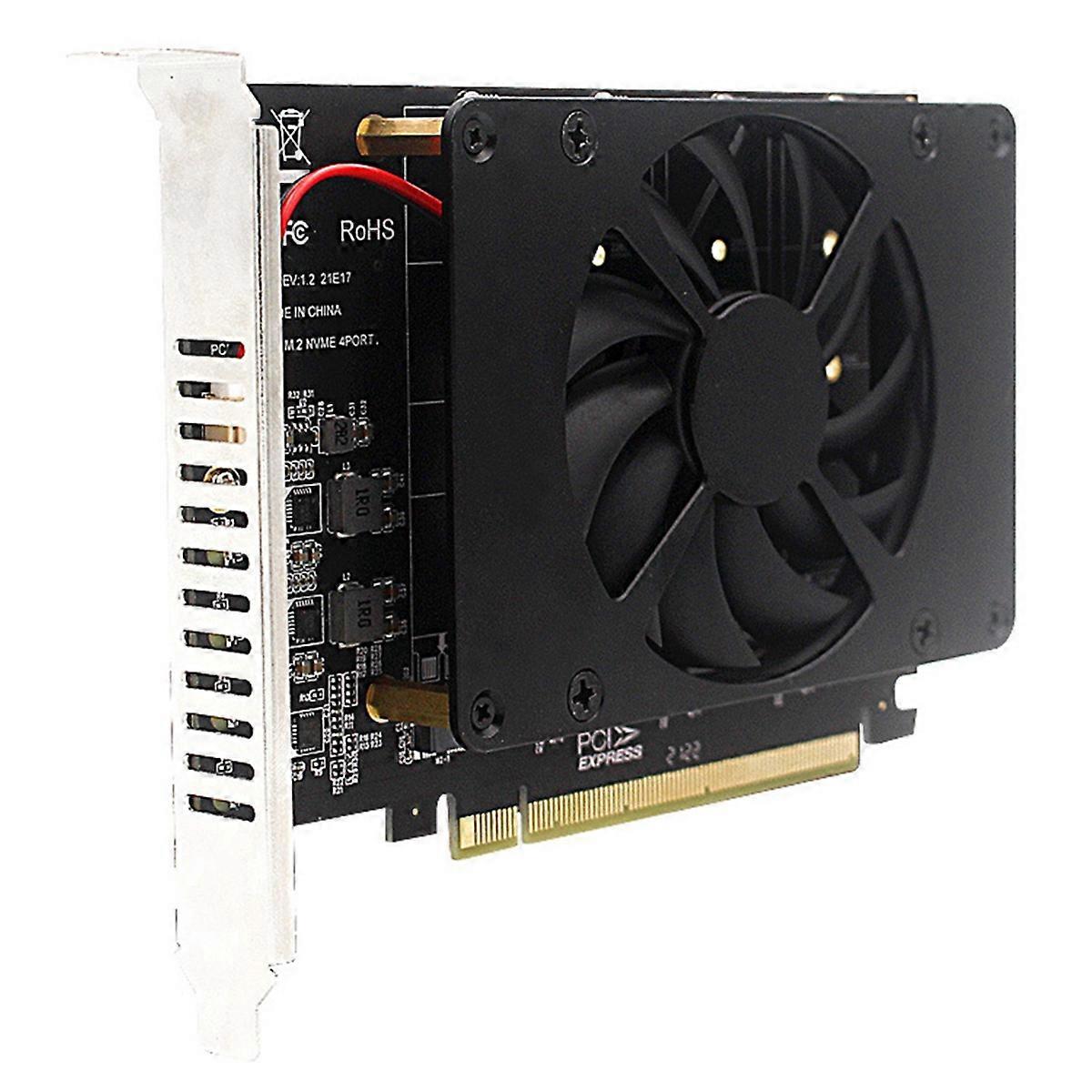 4 levyn M.2 NVMe SSD PCIe X16 -sovittimen laajennuskortti 4 x 32Gbps jakajakortti jäähdytystuulettimella