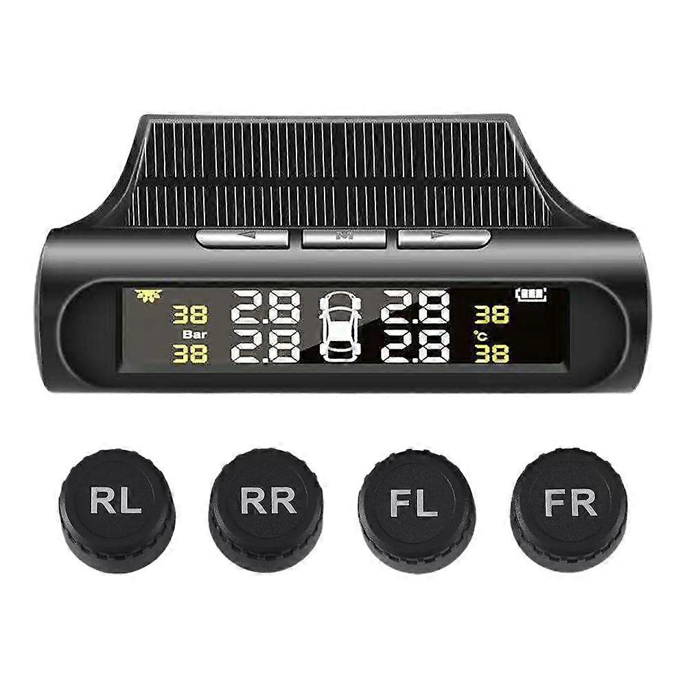 Solar Tire Pressure Monitor for Real-Time 4/6 Tire Monitoring, Wireless Sensor with Solar Charging, Durable and Easy Installation
