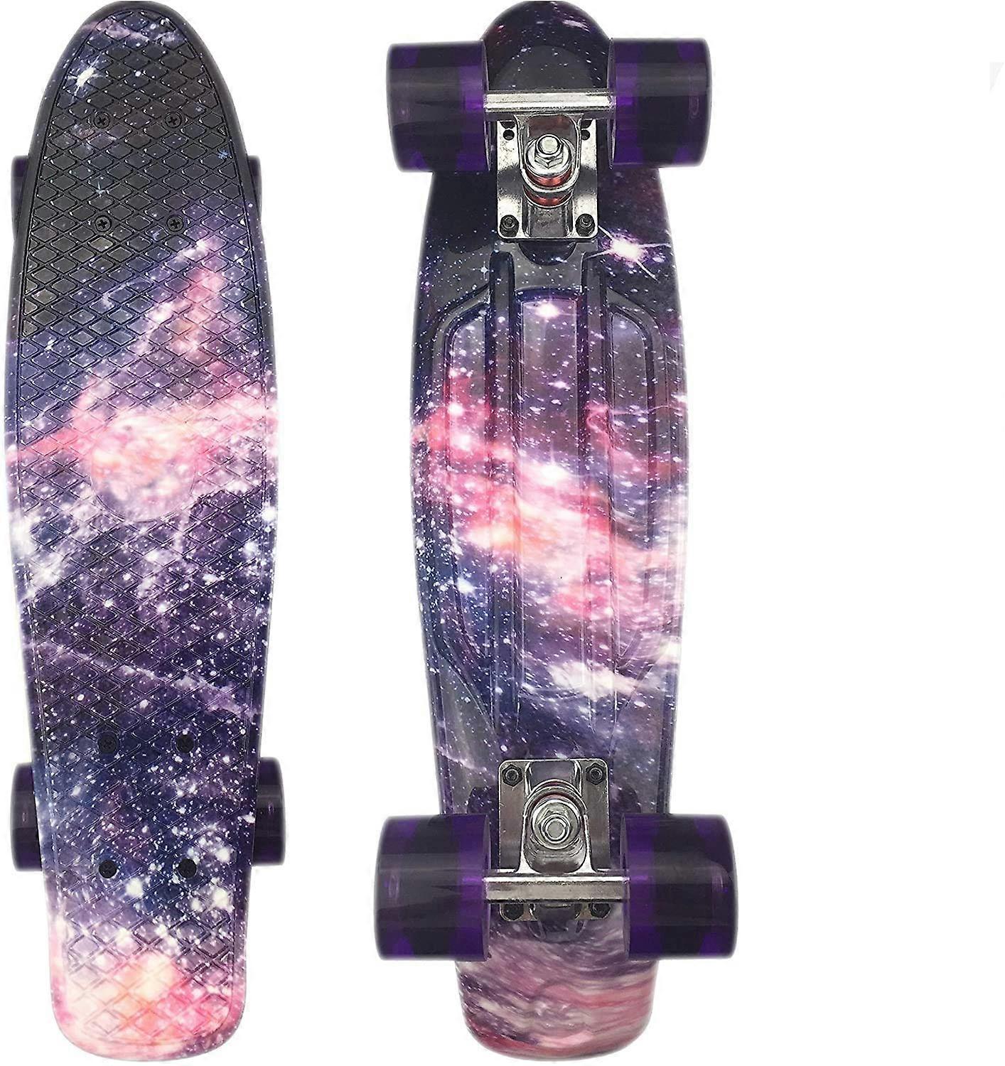 Cruiser Skateboard 22 Zoll Penny Board Komplett Mini Cruiser Retro Starry Galaxy Grafik für Anfänger Kinder Mädchen Jungen