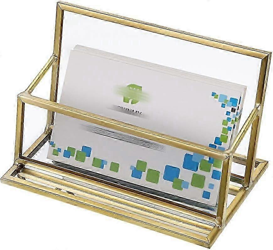 2025 Suitable Glass Business Card Holder Stand - Vintage Gold Metal Name Card Display Stand Office Desktop Co