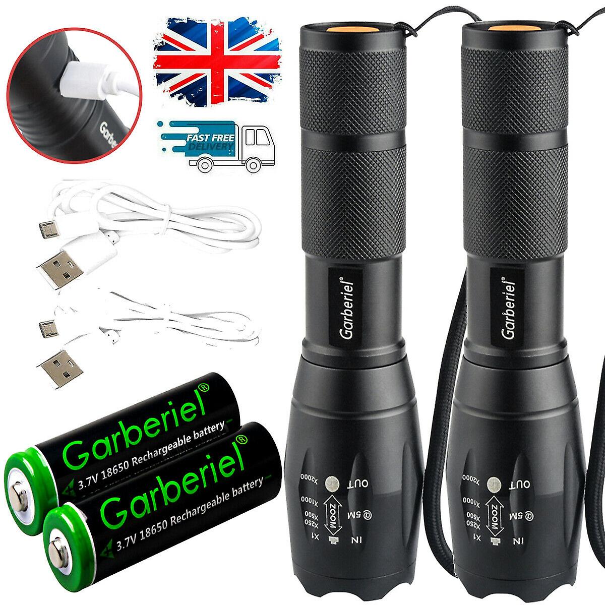 2x Tactical T6 Led Super Bright Zoom Flashlight Torch With 18650 Battery