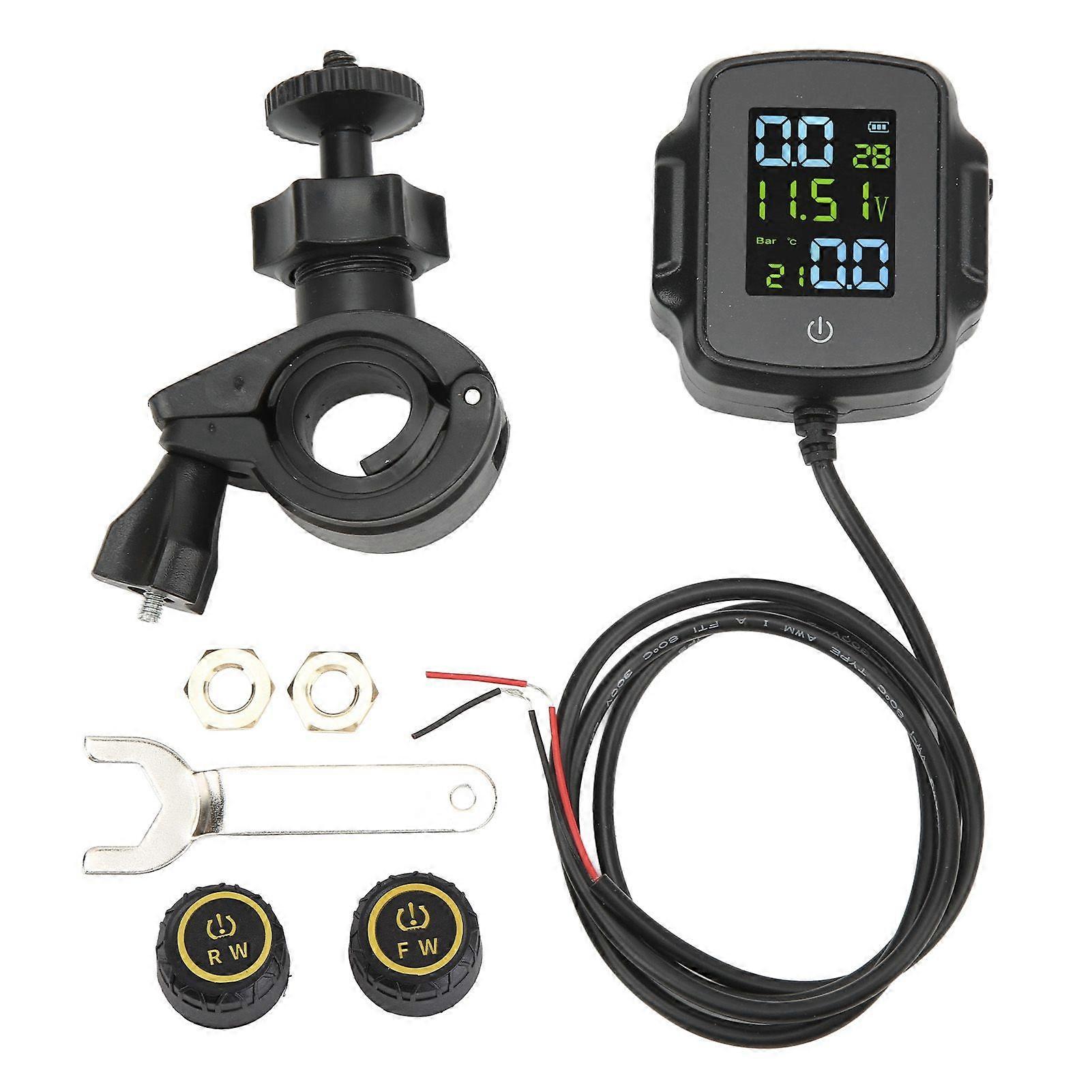 Tire Pressure Monitoring System for Motorcycles with 2 External Sensors TPMS 12V USB Charging High Precision Display