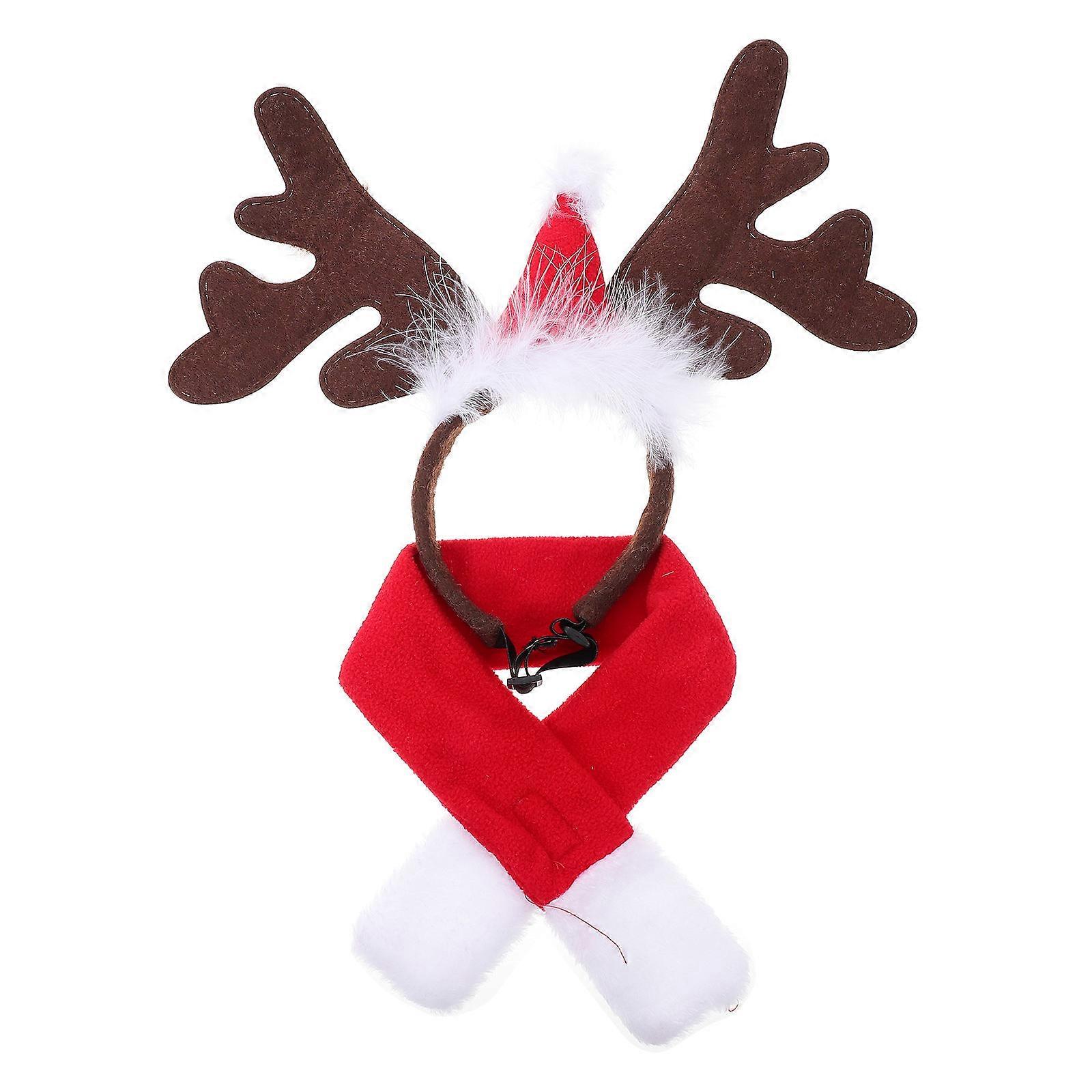 Xmas Pet Clothes 1Set Dog Headband and Scarf for Winter Pet Costume